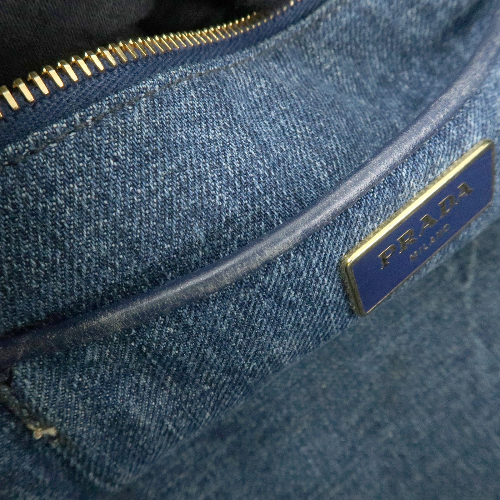 PRADA Logo Canapa Canvas Denim Tote Bag Hand Bag Blue B1877B