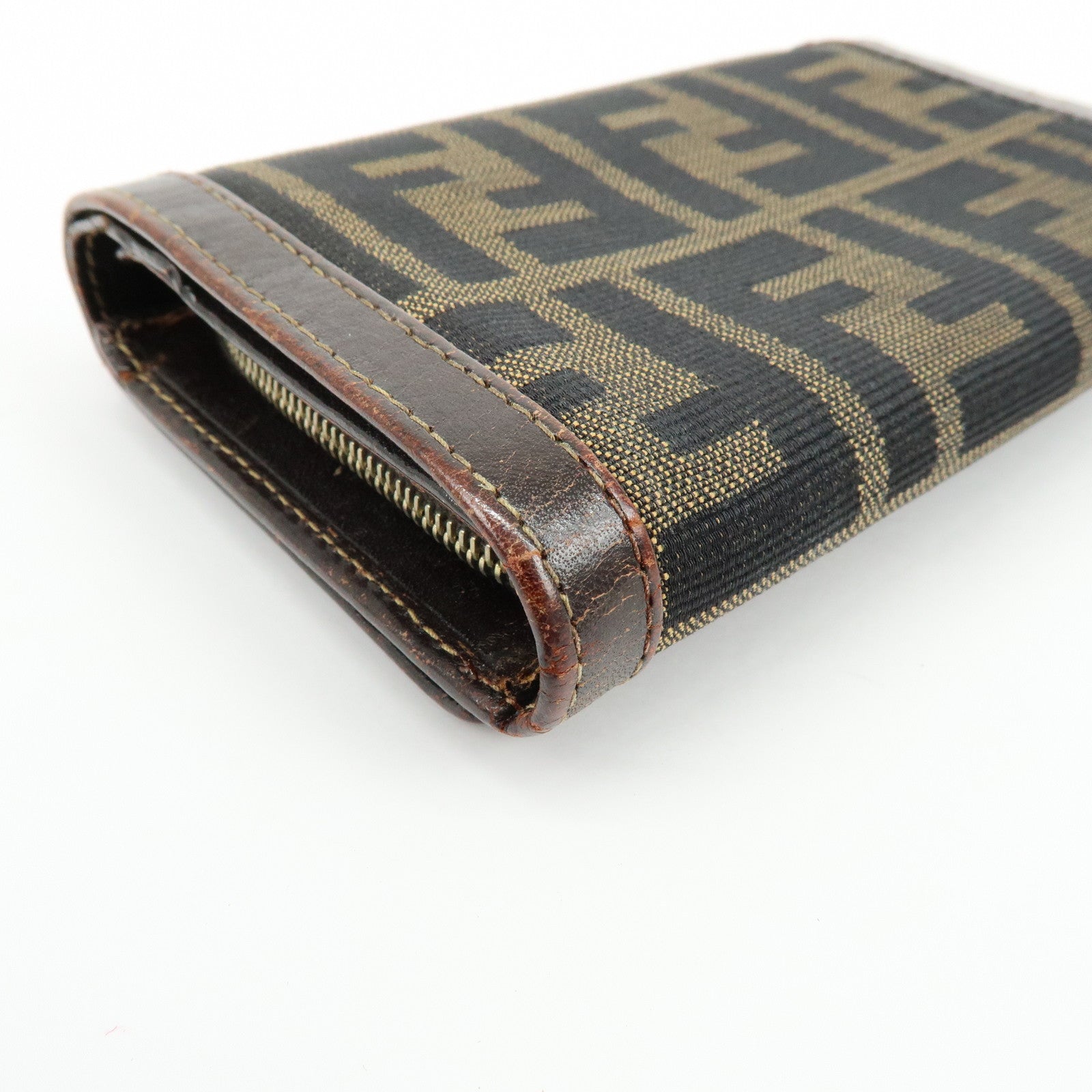 FENDI Zucca Canvas Leather Bi-fold Compact Wallet Brown 31052