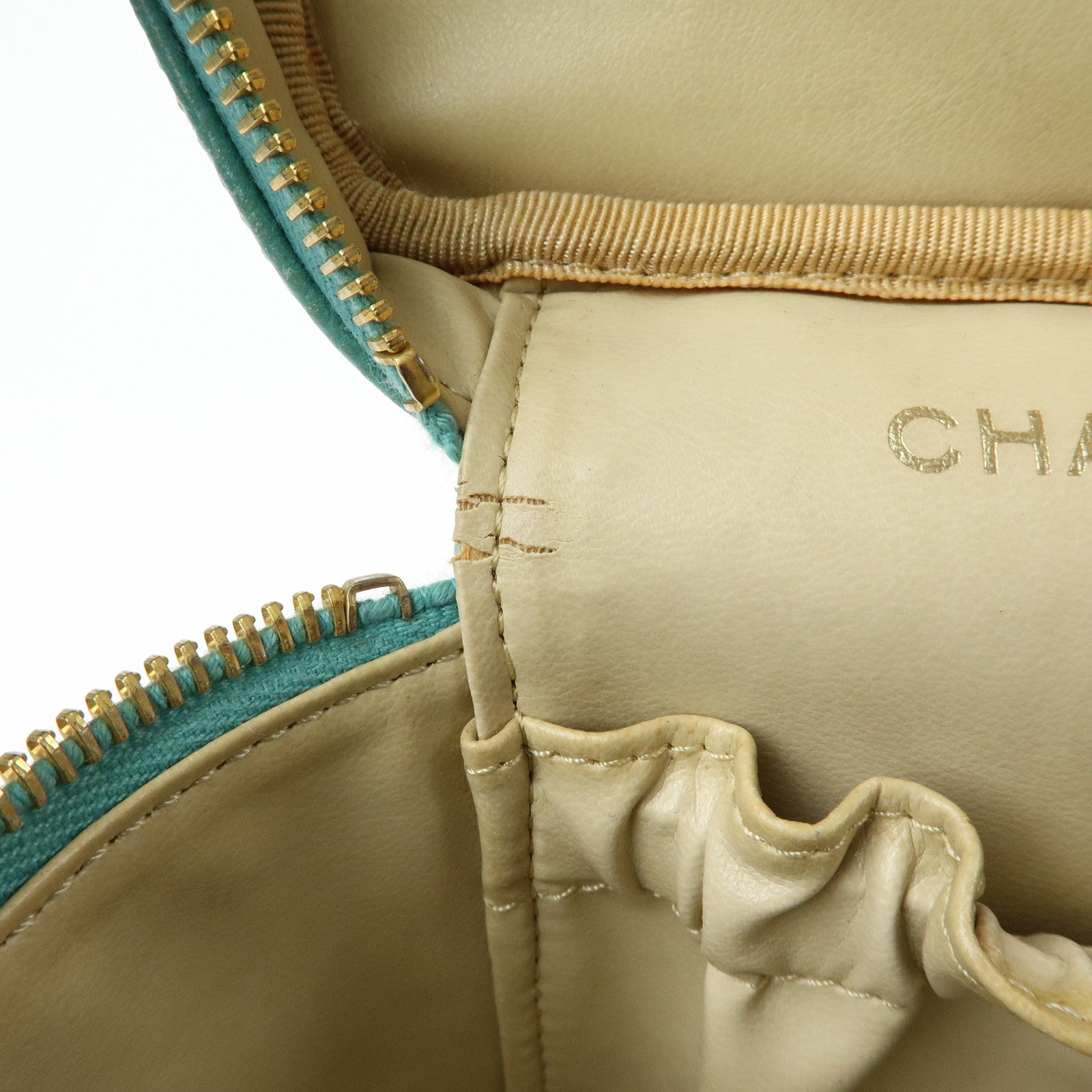 CHANEL COCO Mark Caviarskin Vanity Bag Hand Bag Light Blue A01998