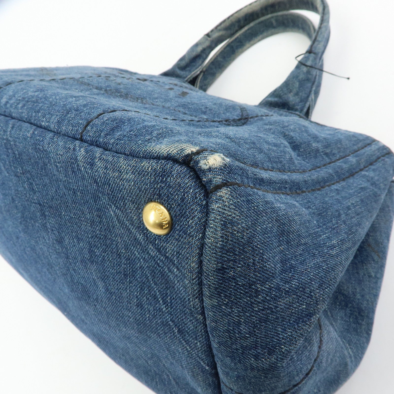 PRADA Logo Canapa Canvas Denim Tote Bag Hand Bag B1877B