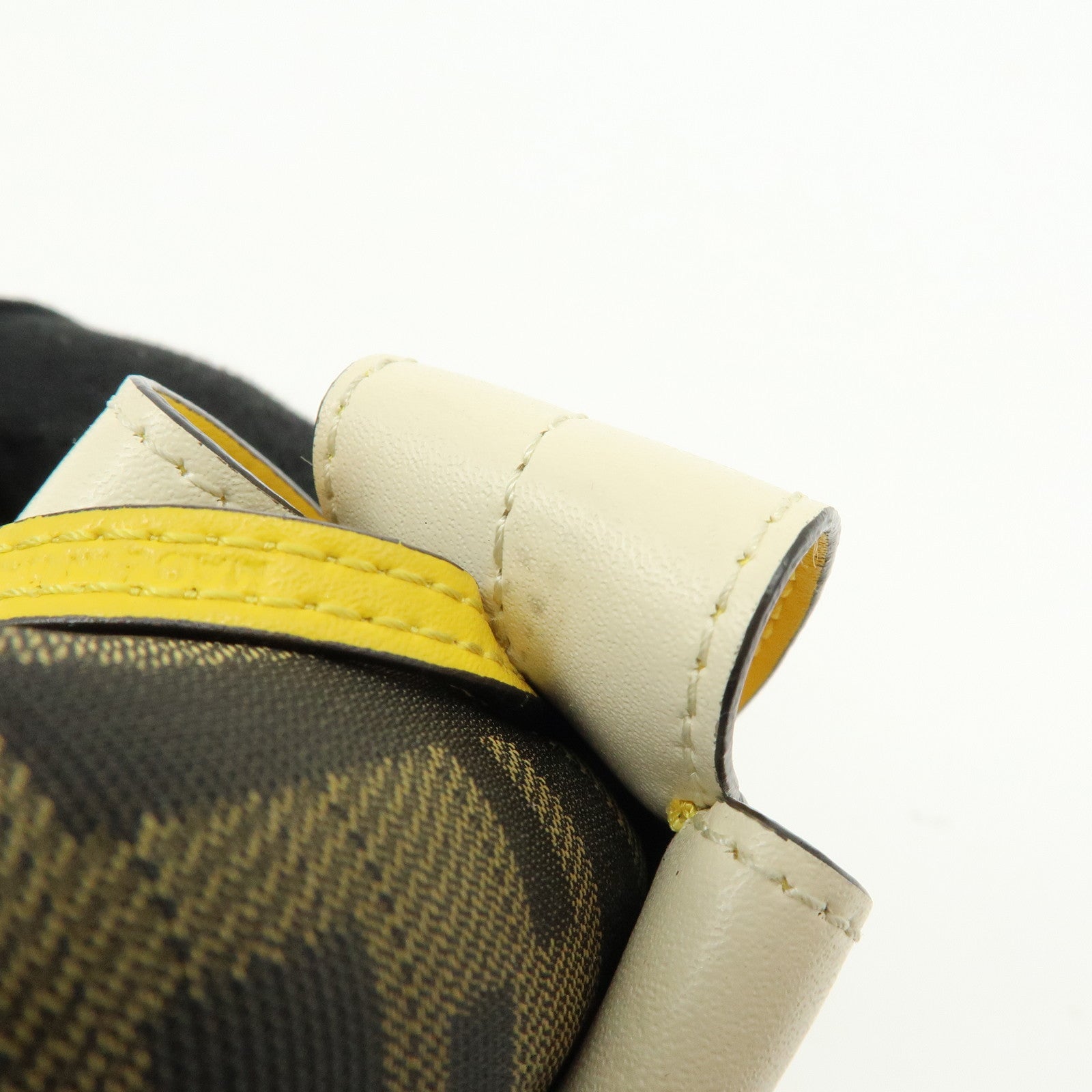 FENDI Zucca Canvas Leather Bag Charm Key Chain Yellow Brown 7AR671