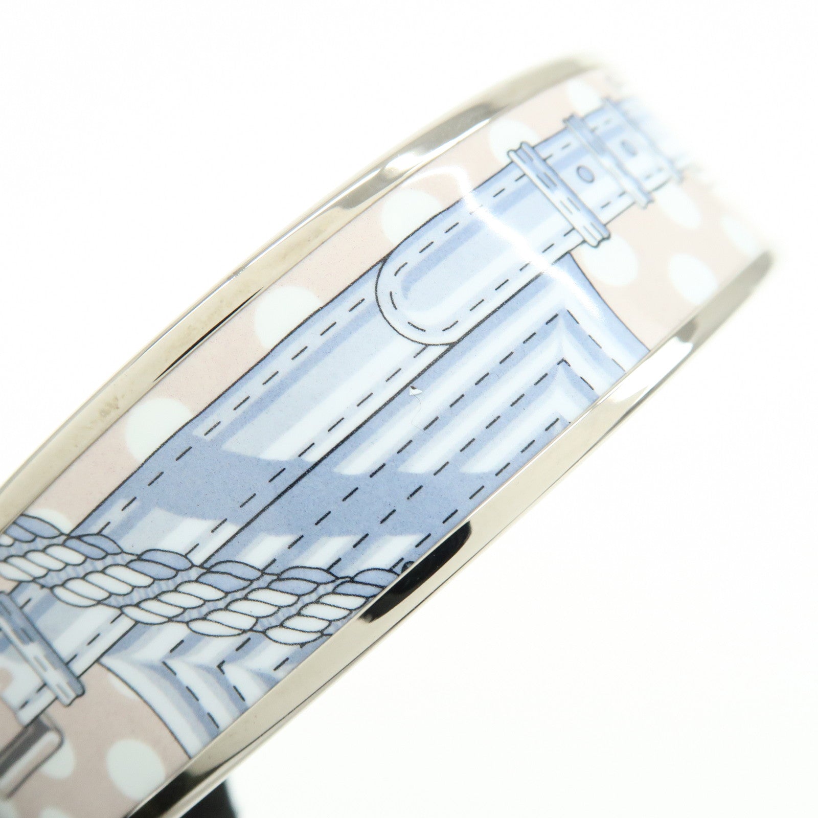 HERMES Email GM Silver Plated Bangle Bracelet Light Blue Multicolor