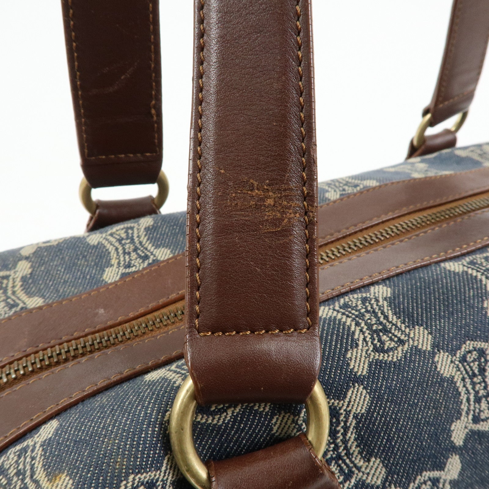 CELINE Macadam Denim Leather Shoulder Bag Hand Bag Blue Brown
