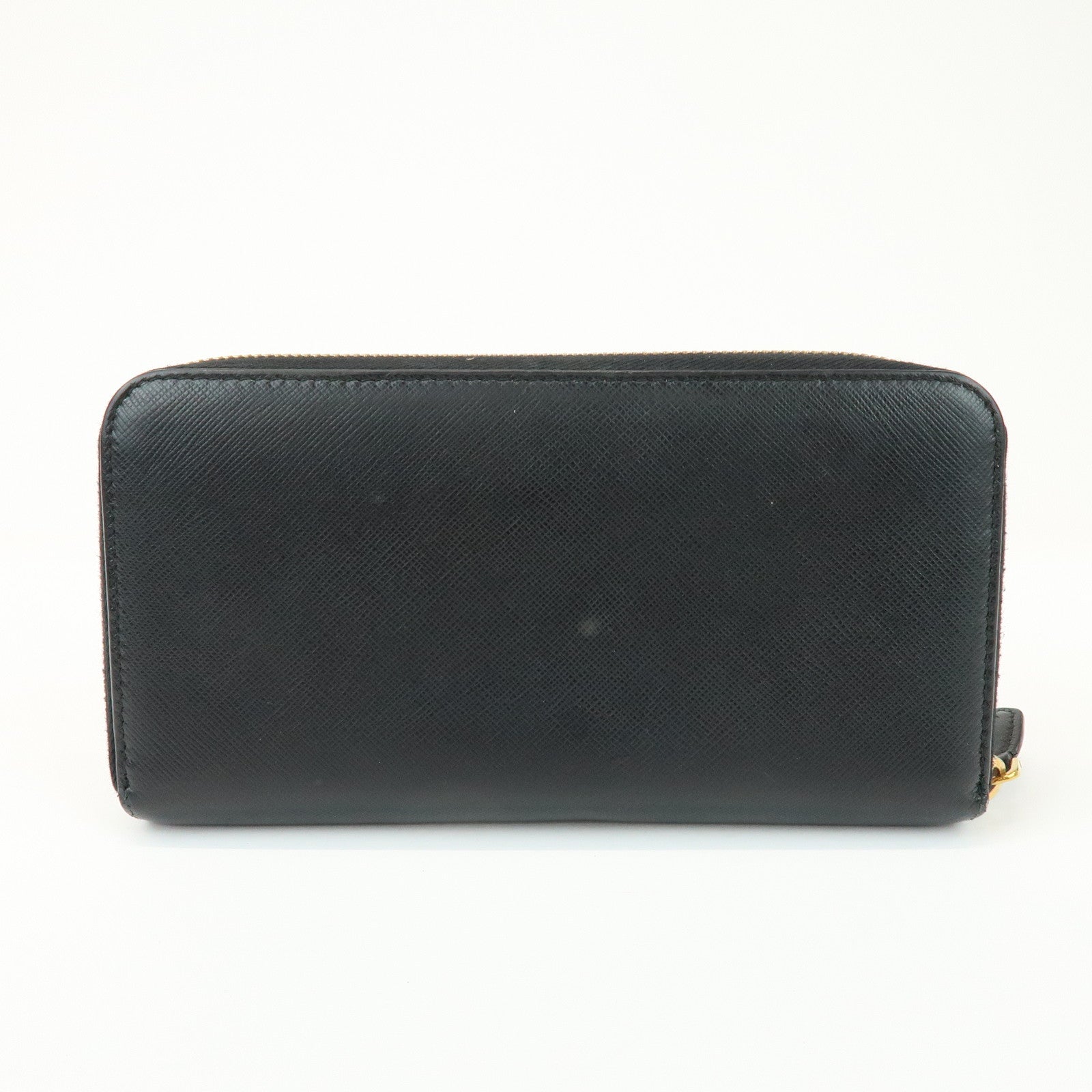 PRADA Saffiano Leather Ribbon Round Zippy Wallet Black 1M0506