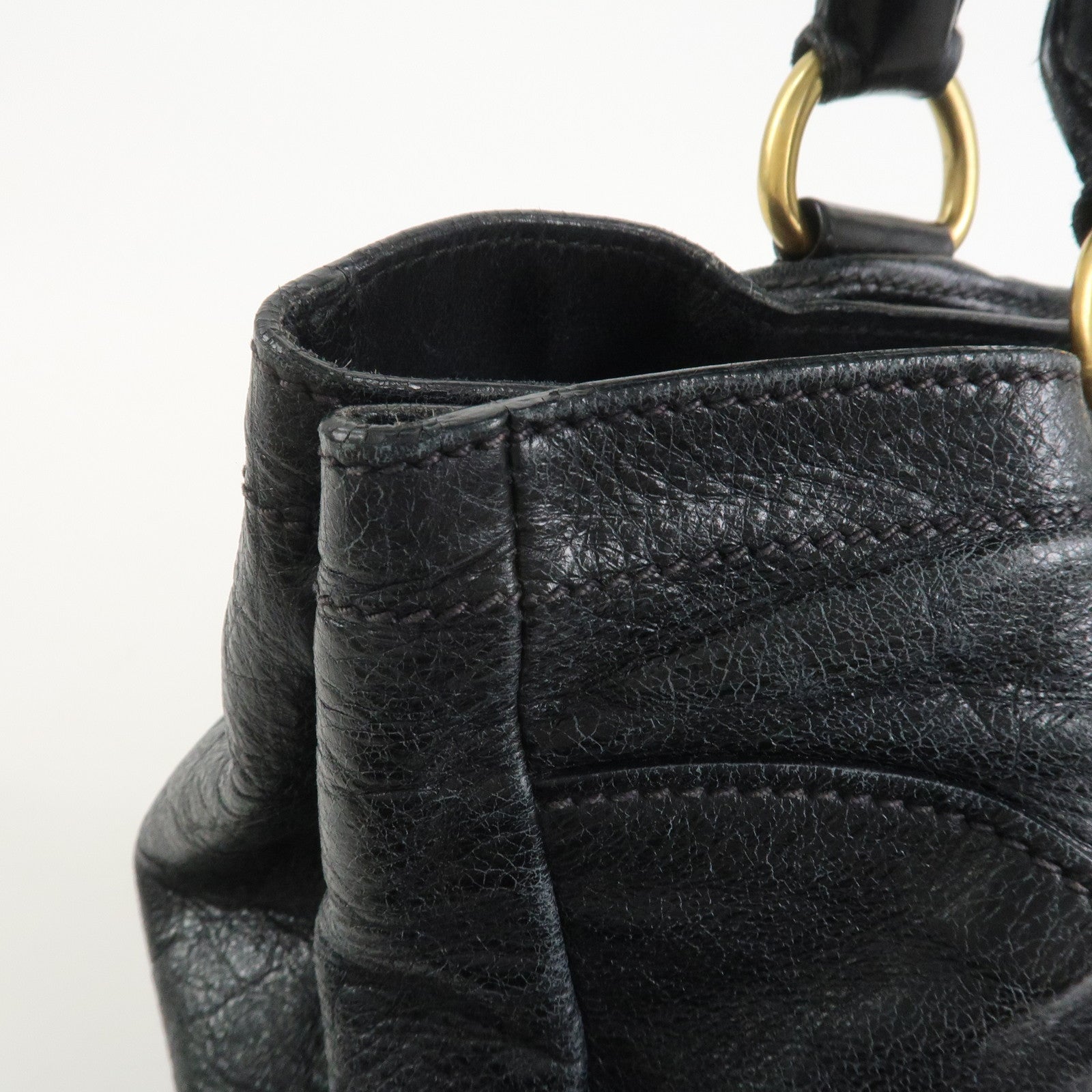 PRADA Logo Leather Tote Bag Shoulder Bag Black