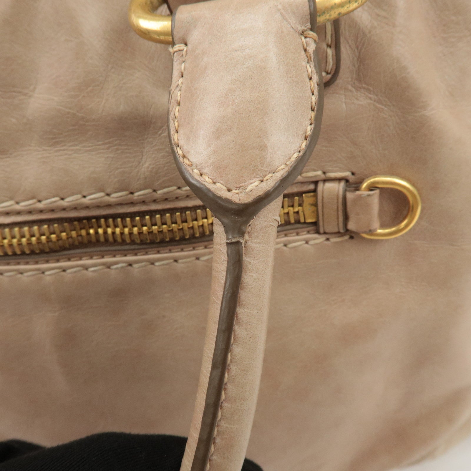 PRADA Triangle Logo Leather 2Way Bag Tote Bag Shoulder Bag Beige Used