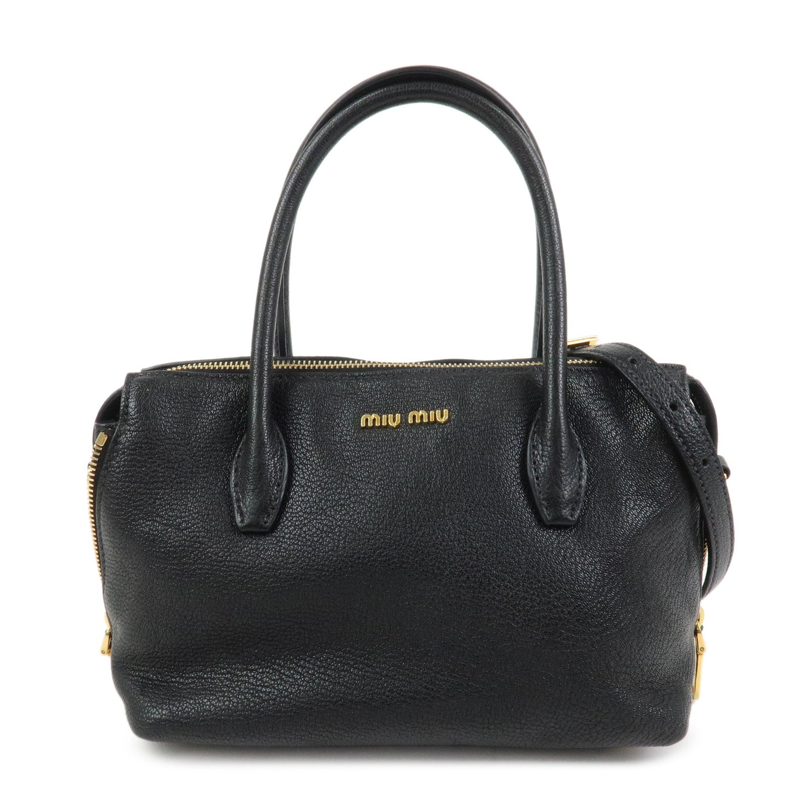 MIU MIU MADRAS Leather 2Way Bag Hand Bag Shoulder Bag Black