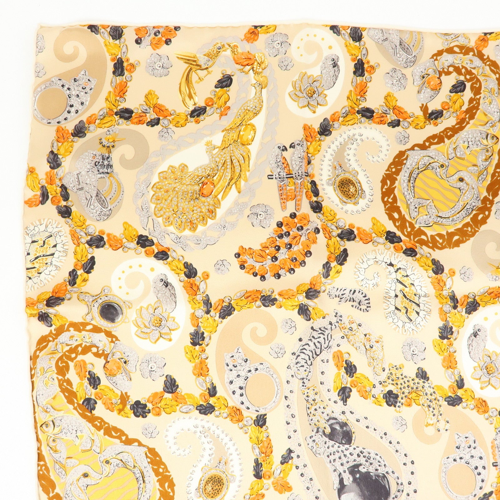 Cartier Silk 100% Scarf Panthere Jewelry Motif Beige