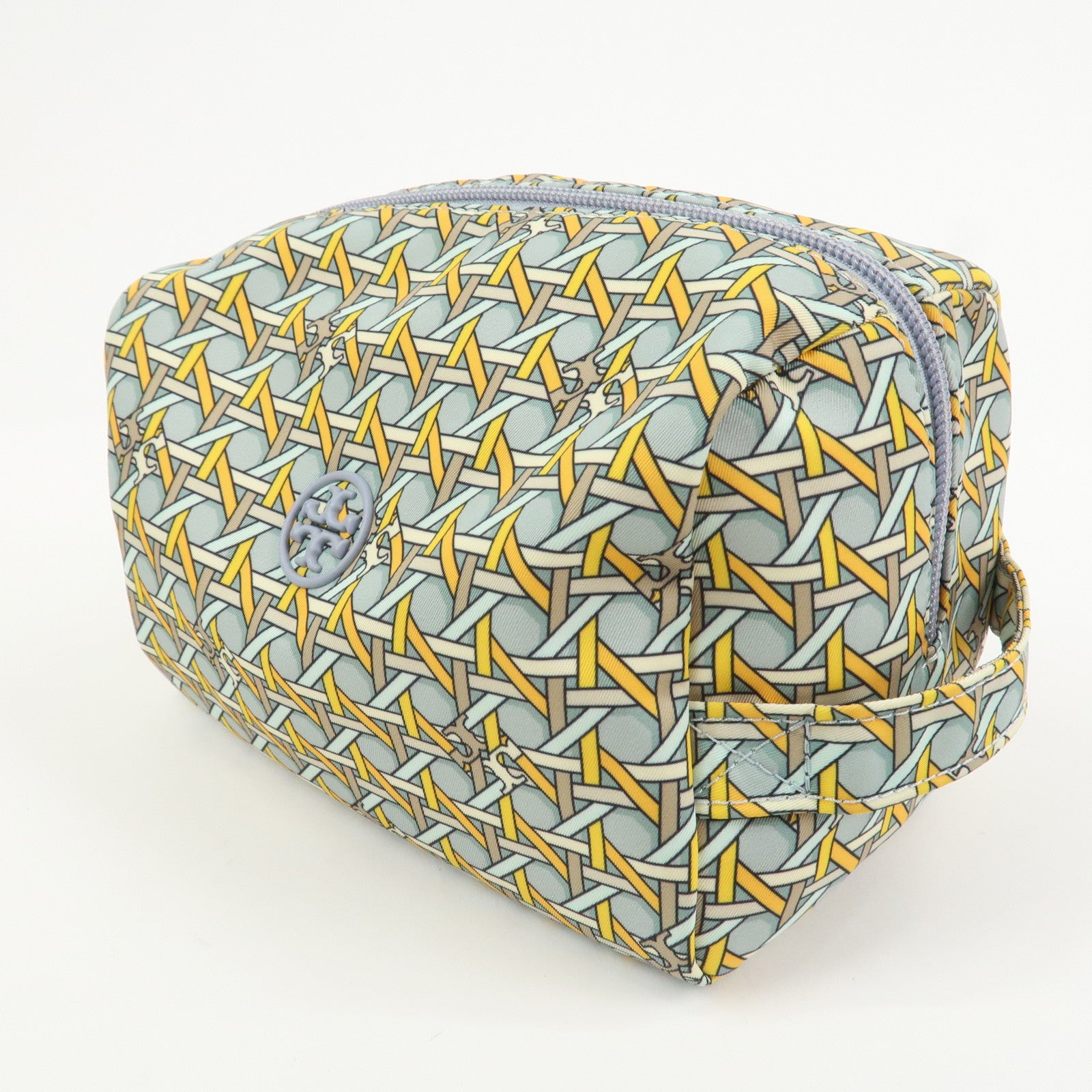 TORY BURCH Logo Nylon Pouch Cosmetics Pouch Makeup Bag Blue Yellow