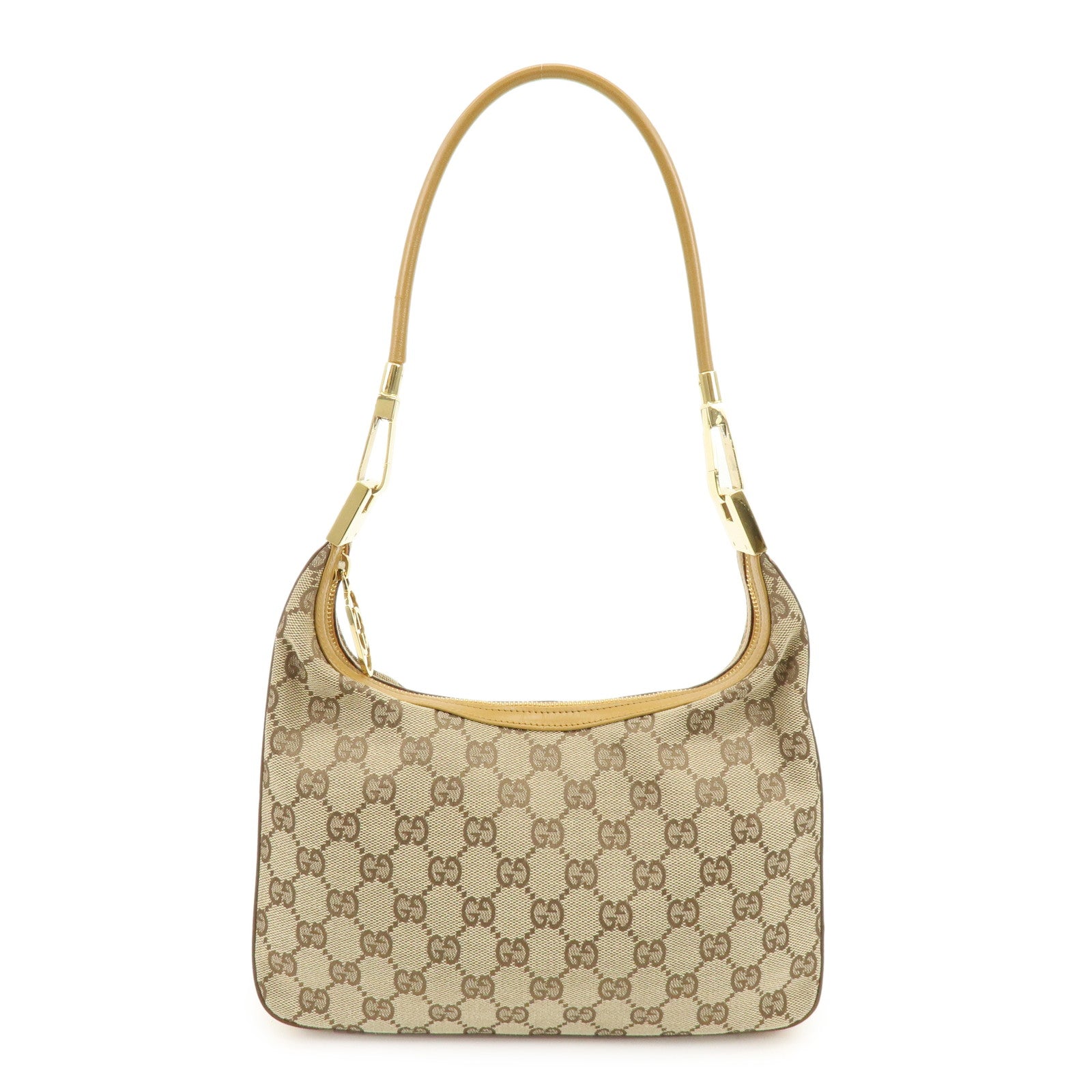 GUCCI GG Canvas Leather Shoulder Bag Beige Camel  001・3812・002122