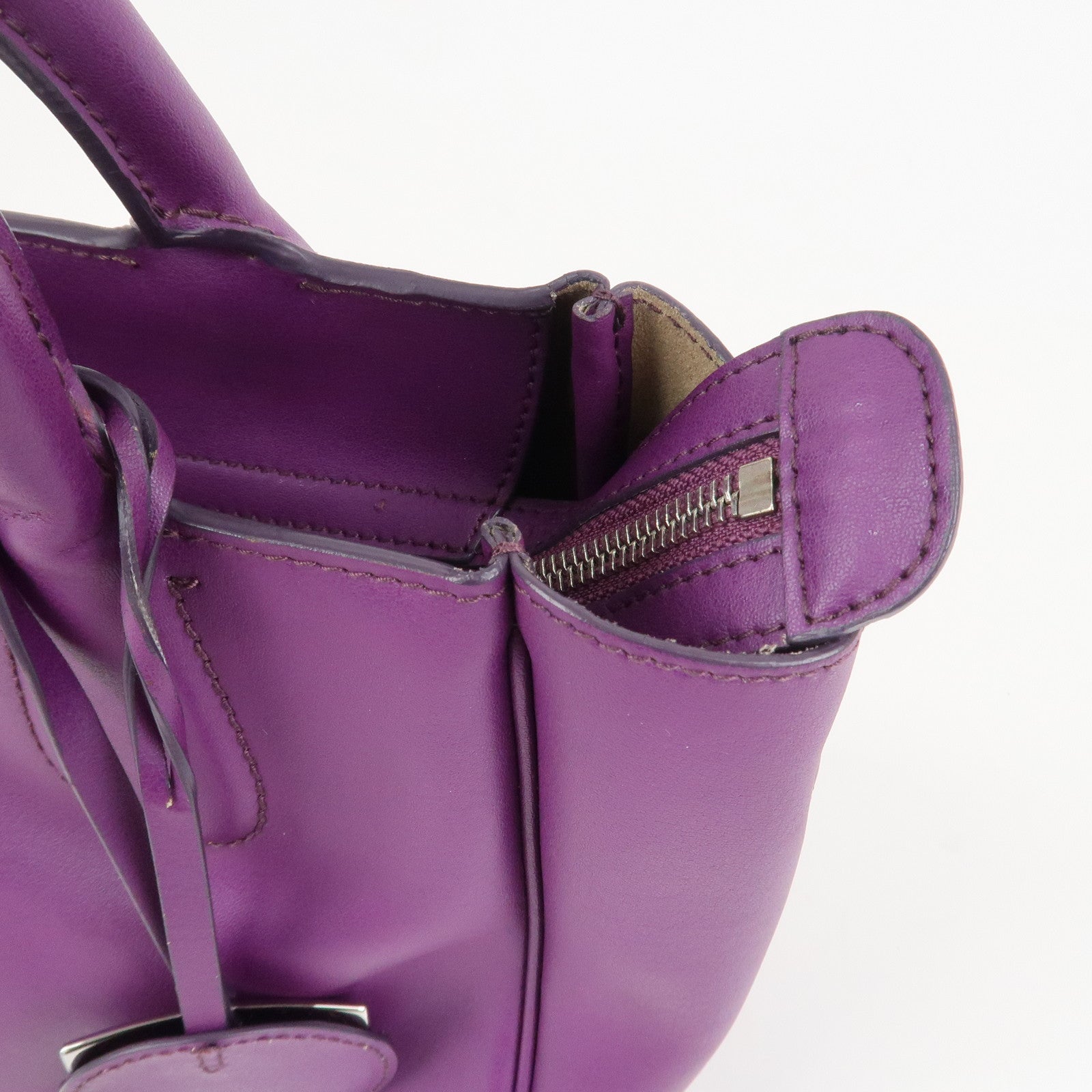 Ferragamo Leather 2Way Bag Hand Bag Shoulder Bag Tote Bag Purple
