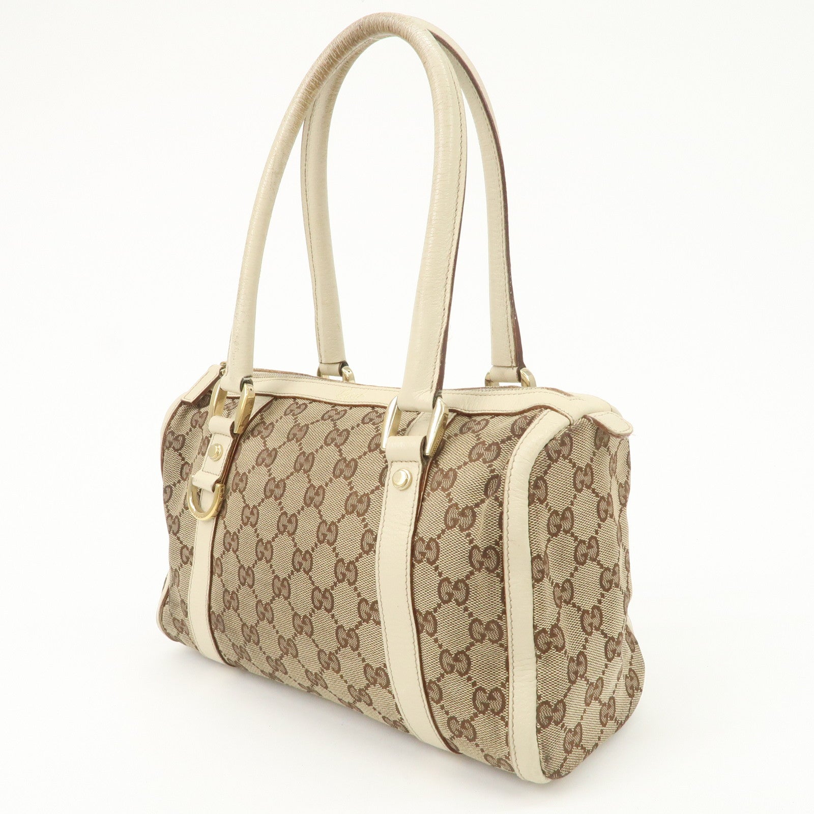 GUCCI Abbey GG Canvas Leather Boston Bag Beige Brown 130942