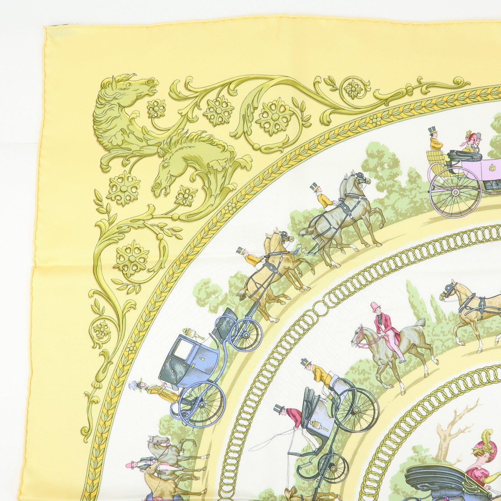 HERMES Carre 90 Silk 100% Scarf LA PROMENADE DE LONGCHAMPS