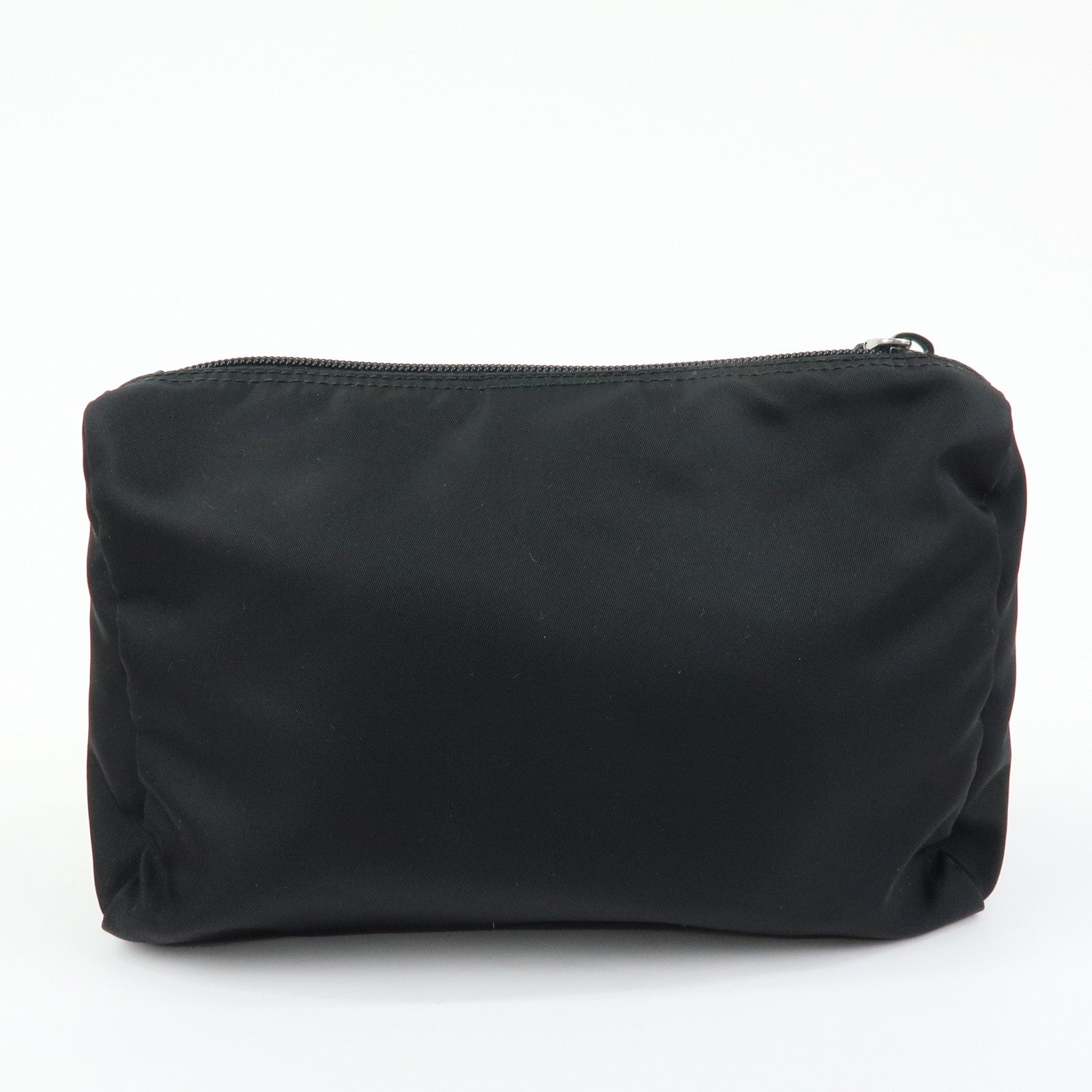 PRADA Triangle Logo Nylon Cosmetic Pouch Makeup Bag Black