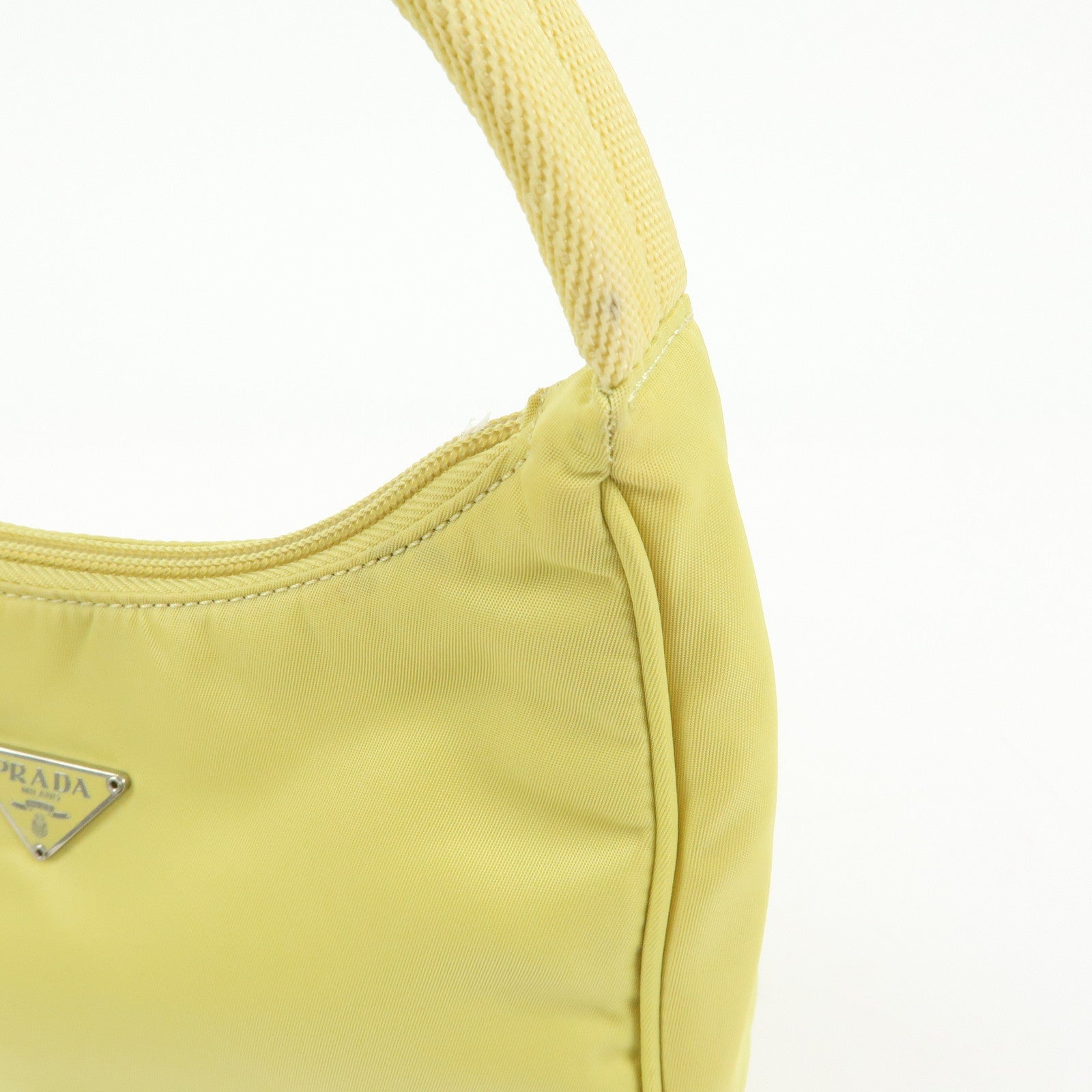PRADA Triangle Logo Nylon Mini Hand Bag Pouch Yellow