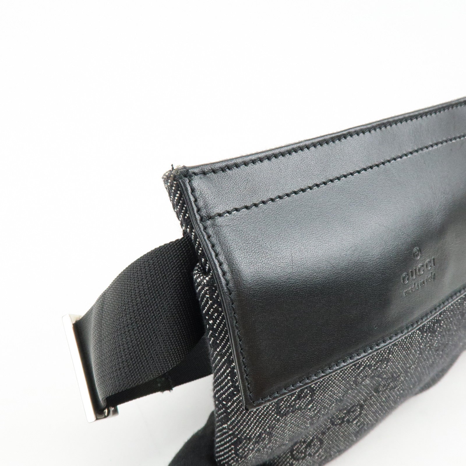 GUCCI GG Denim Leather Waist Bag Crossbody Bag Black 28566