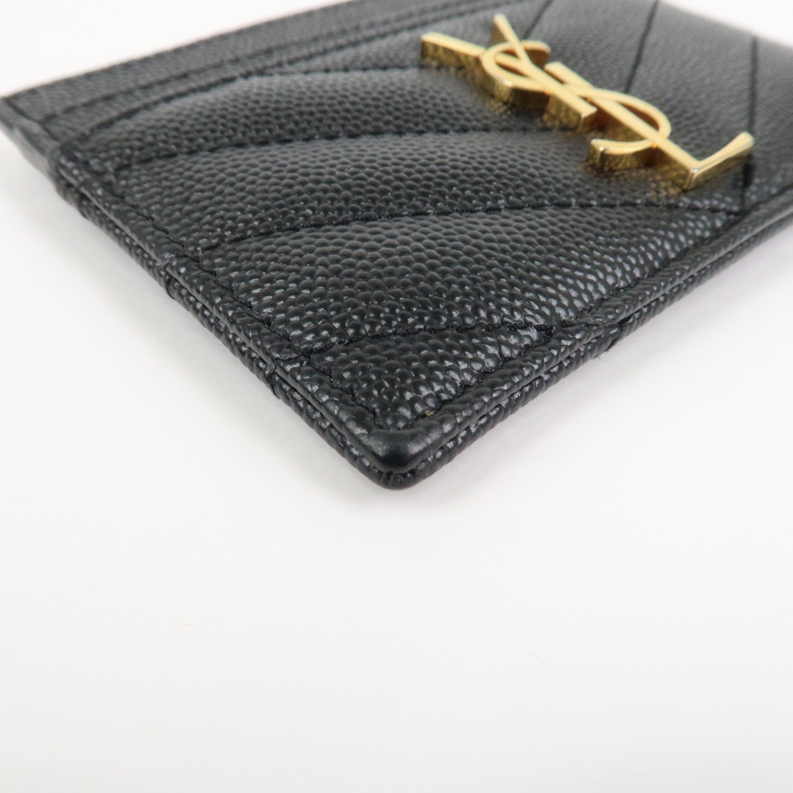 SAINT LAURENT PARIS Casandra Leather Card Case Black 423291