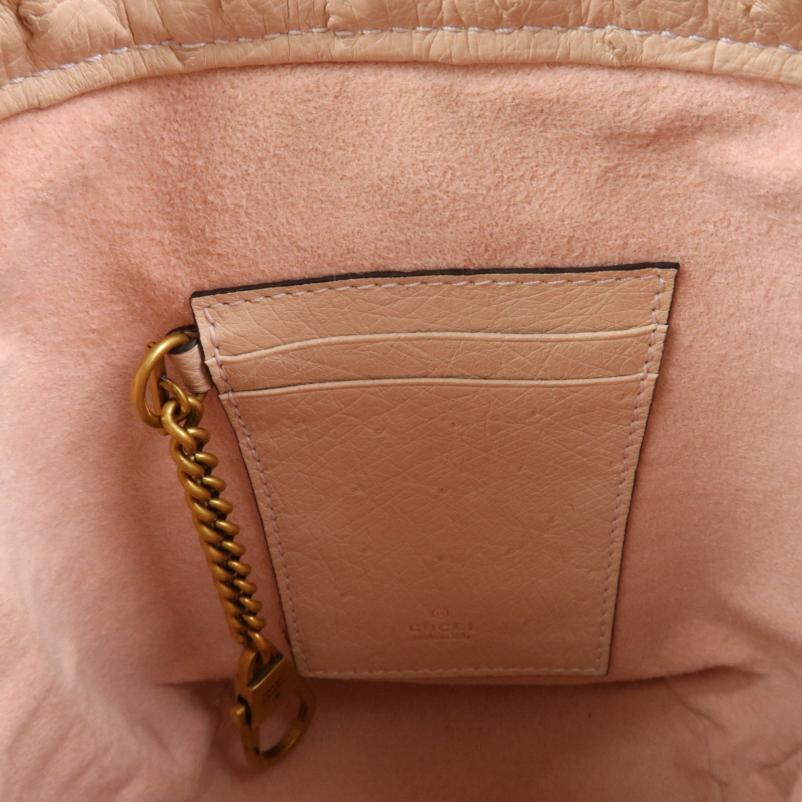 GUCCI GG Marmont Ostrich Leather Mini Bucket Chain Bag Ivory 575163