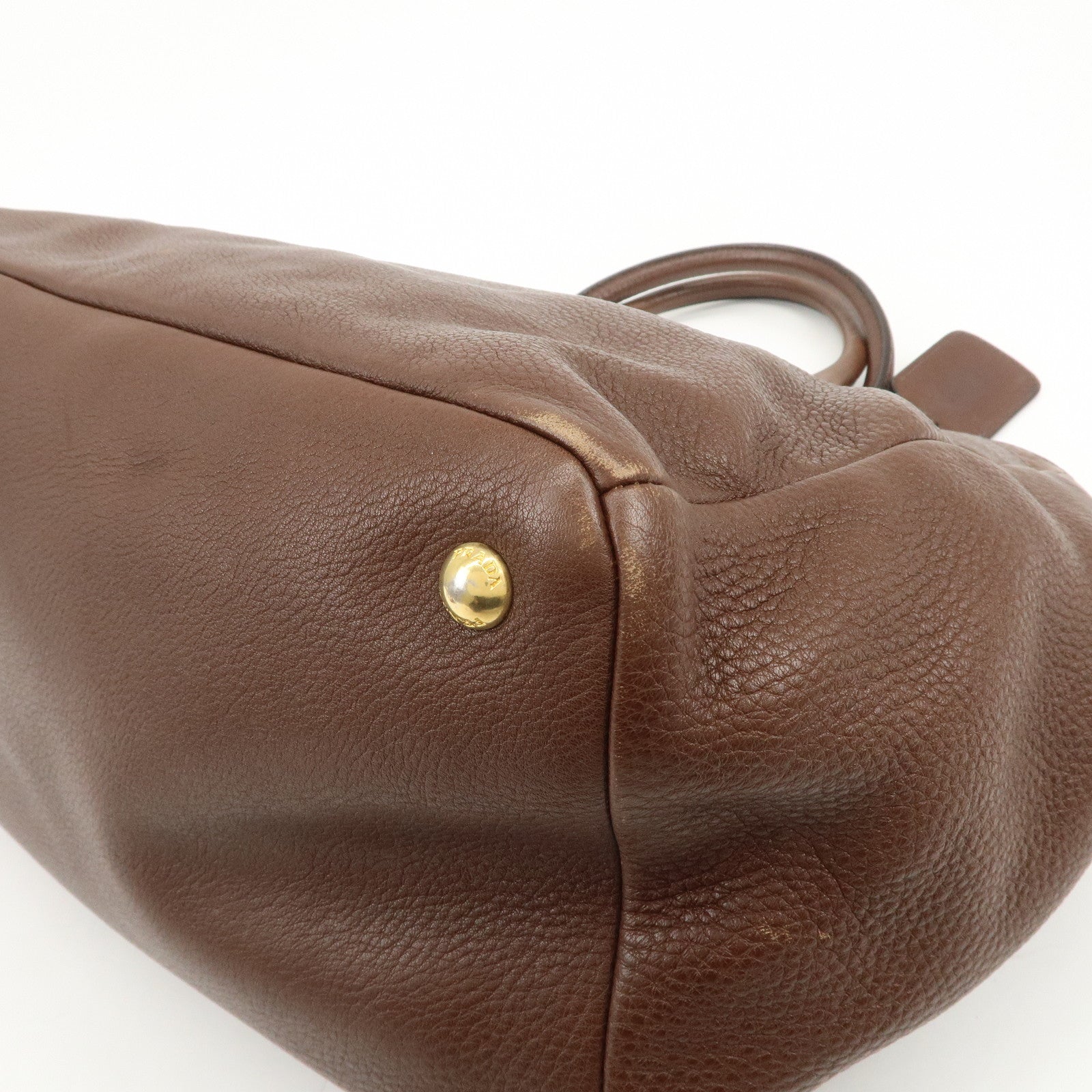 PRADA Vitello Daino Leather 2Way Shoulder Bag Tote Bag Brown BR4393