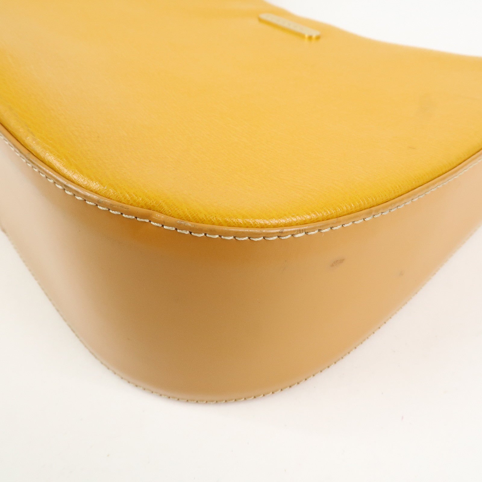 BURBERRY Logo Leather Shoulder Bag Hand Bag Yellow Beige