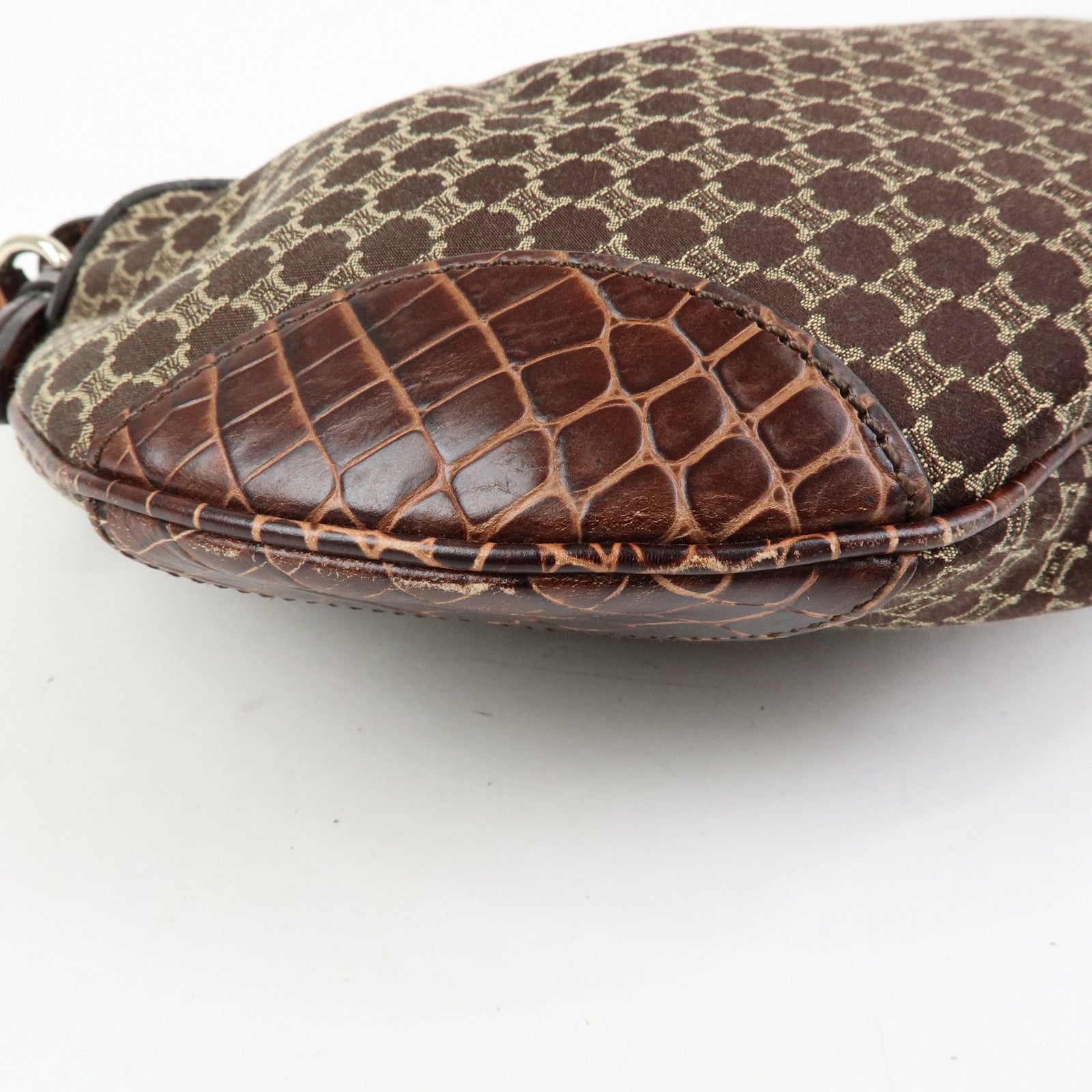 CELINE Macadam Canvas Leather Shoulder Bag Hand Bag Brown