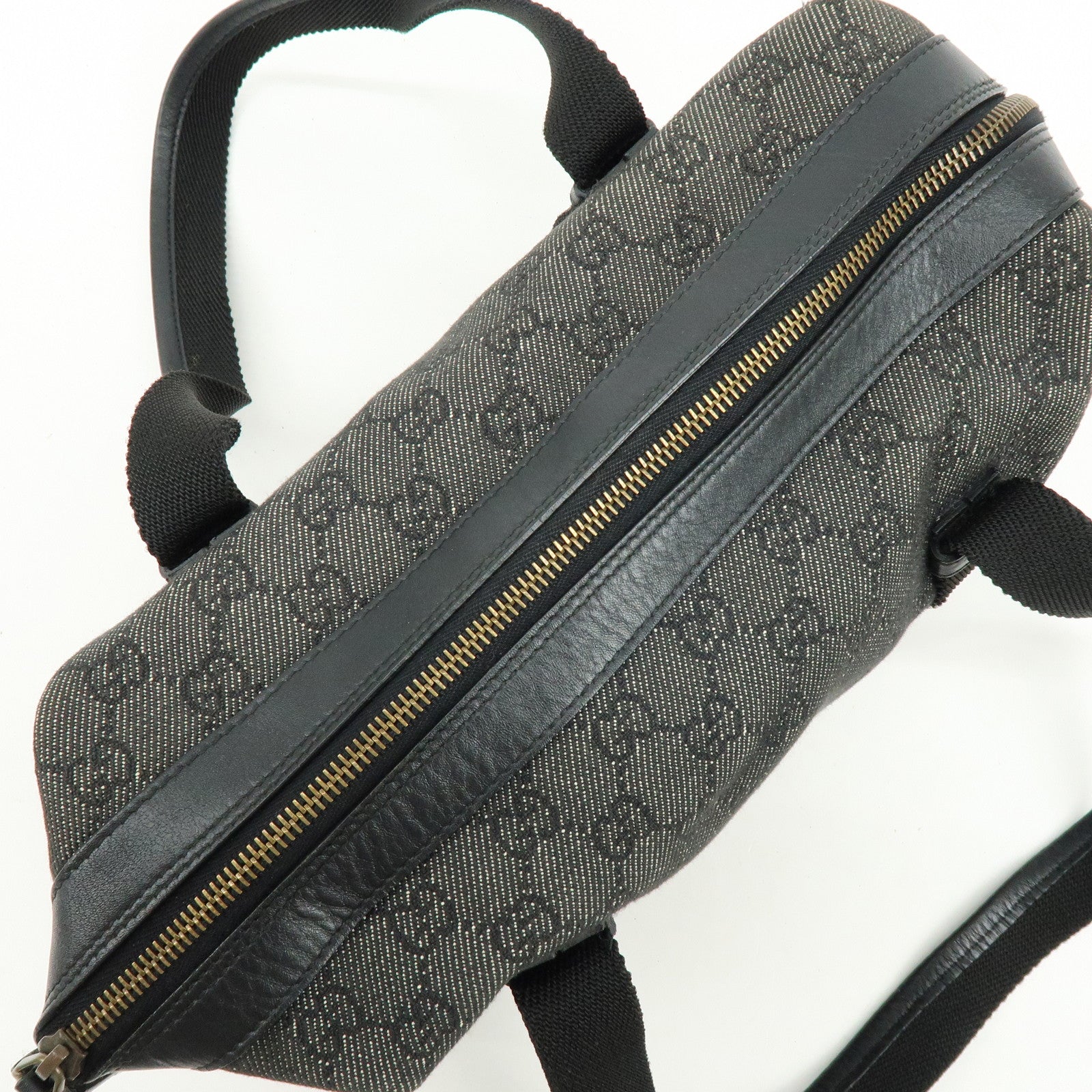 GUCCI GG Canvas Leather Hand Bag Boston Bag Black 92734