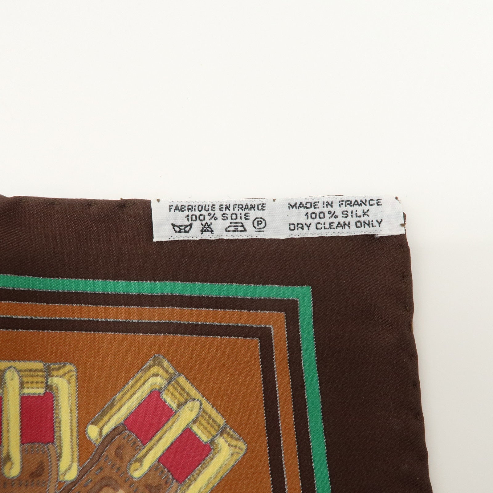 HERMES Carre 90 Silk 100% Scarf J.METZ Les Sangles Wine Red Yellow