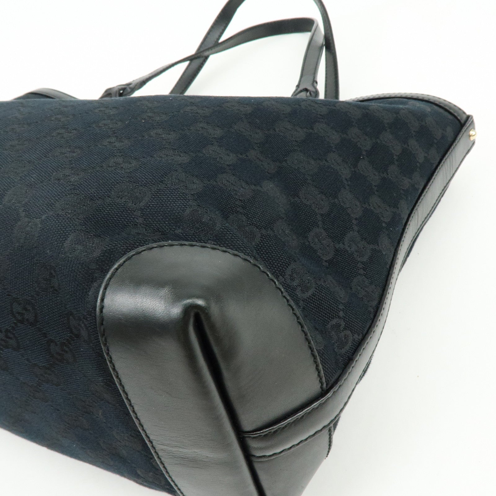 GUCCI GG Canvas Leather Tote Bag Shoulder Bag Black 247209