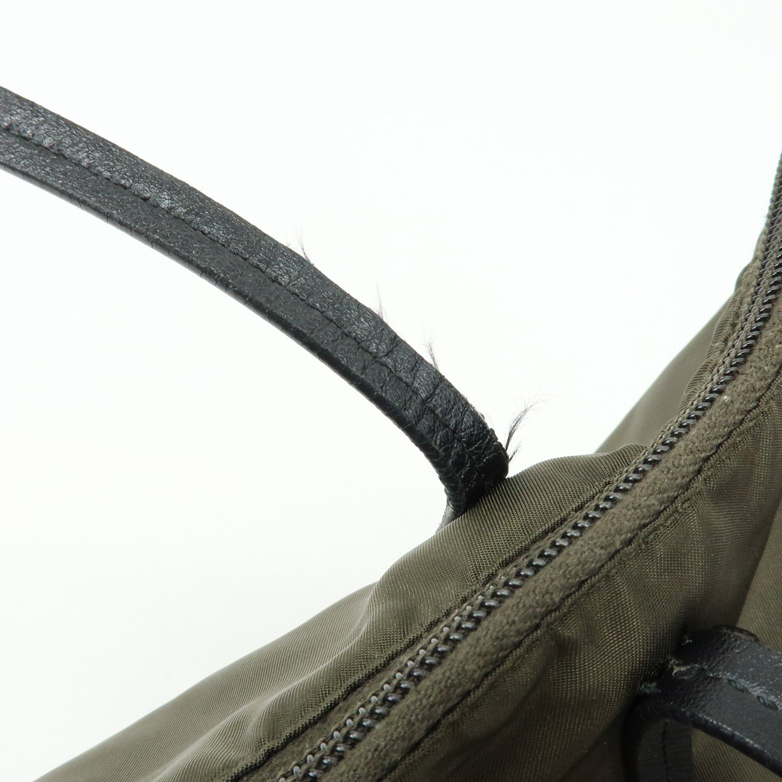 PRADA Triangle Logo Nylon Tote Bag Shoulder Bag Khaki Black 1BG052