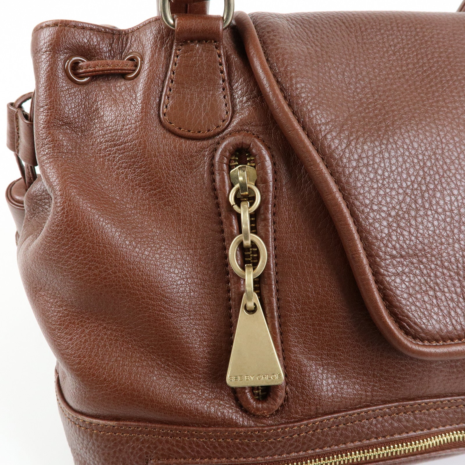 Chloe Cherry Leather 2Way Bag Hand Bag Shoulder Bag Brown