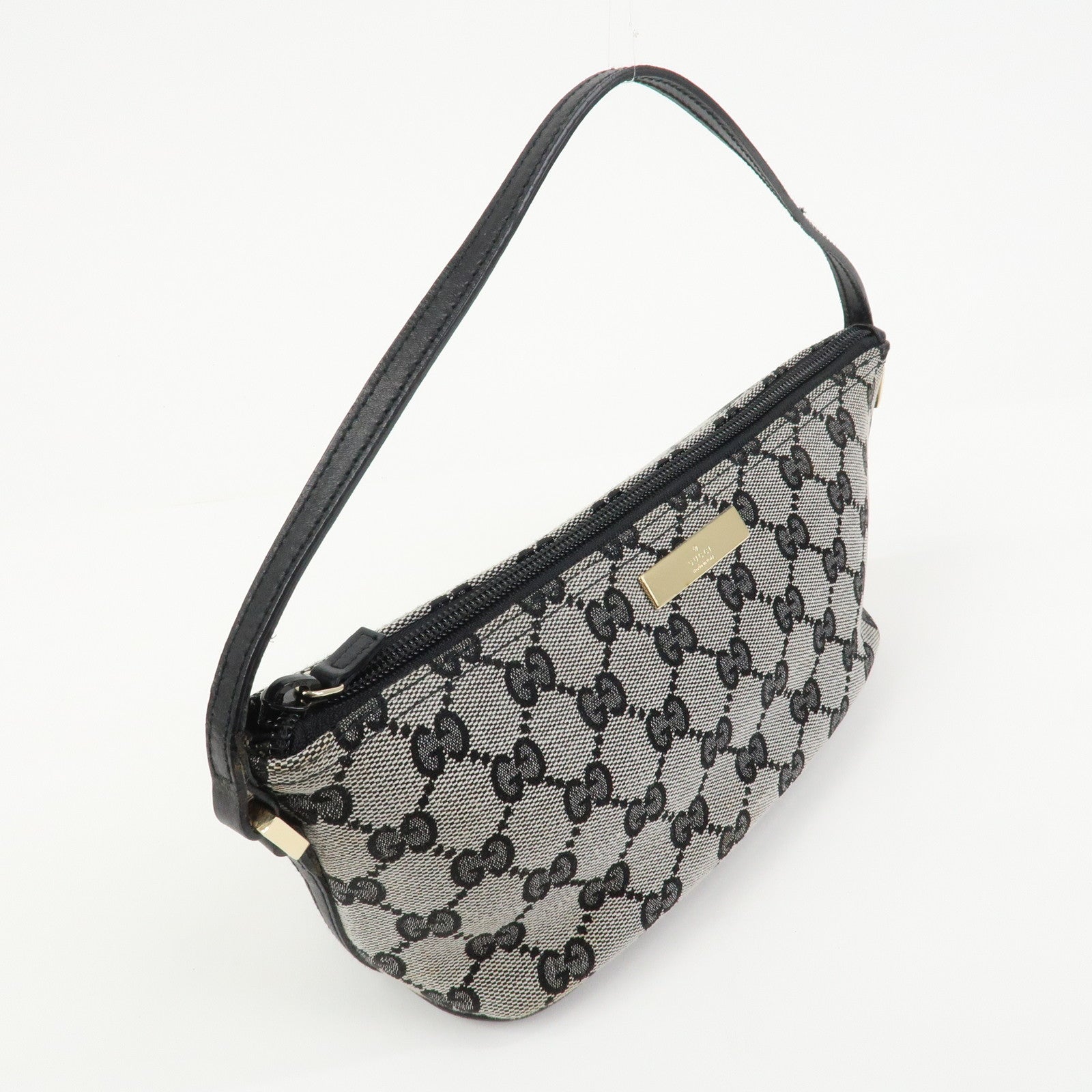 GUCCI Boat Bag GG Canvas Leather Accessory Pouch Hand Bag 039.1103