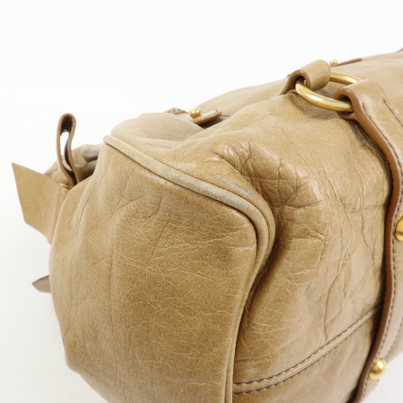 MIU MIU Leather 2Way Bag Hand Bag Shoulder Bag Beige RT0438