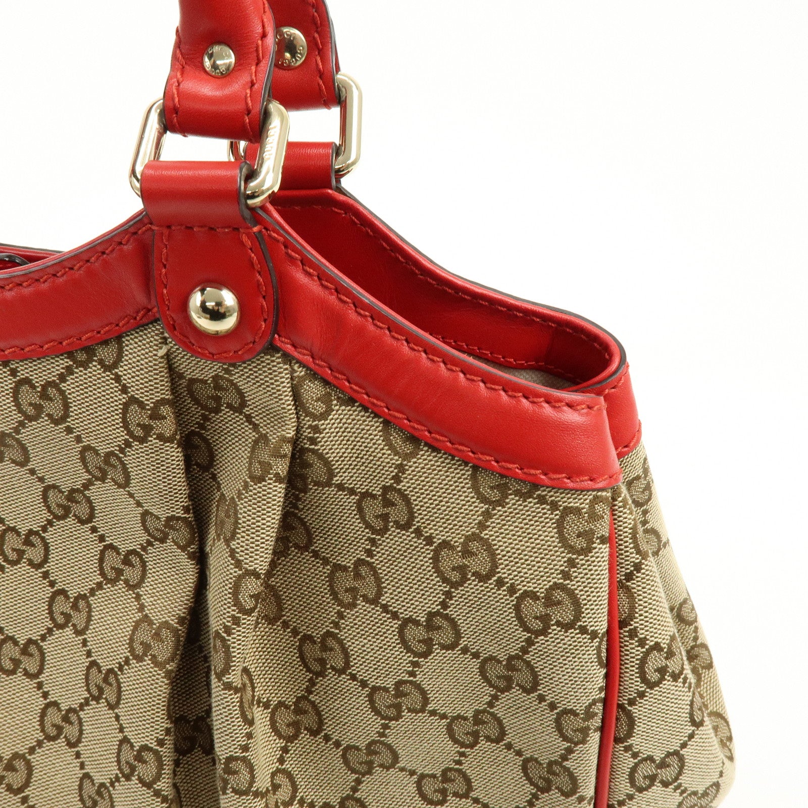 GUCCI Sukey Interlocking G GG Canvas Leather Tote Bag Beige Red