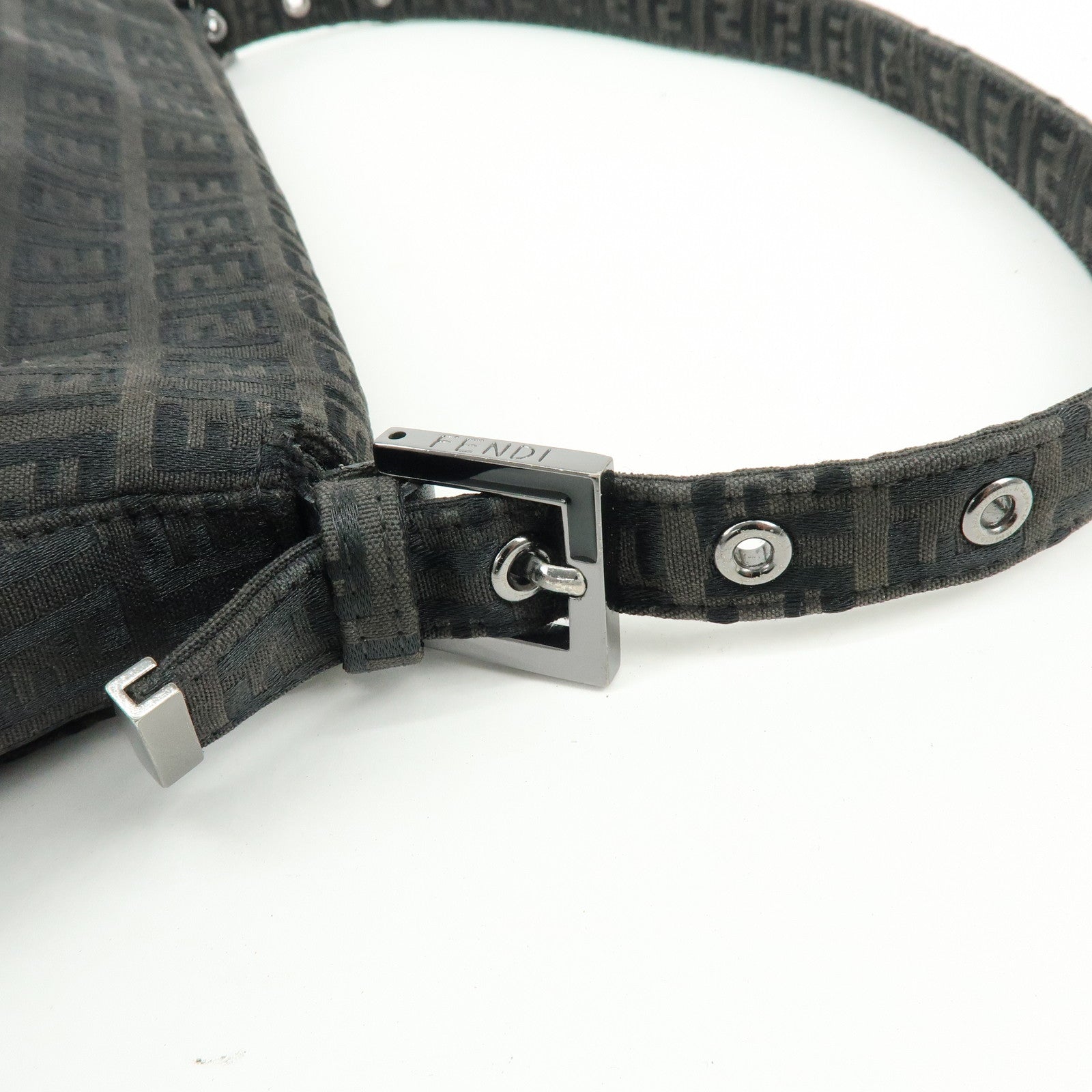 FENDI Zuccino Canvas Mamma Baguette Shoulder Bag Black 8BR001