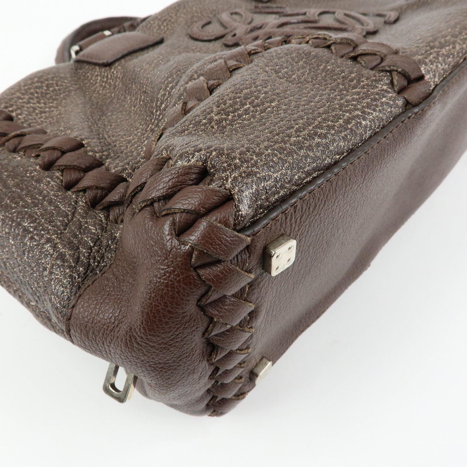 LOEWE Anagram Amazona 36 Leather Hand Bag Boston Bag Brown