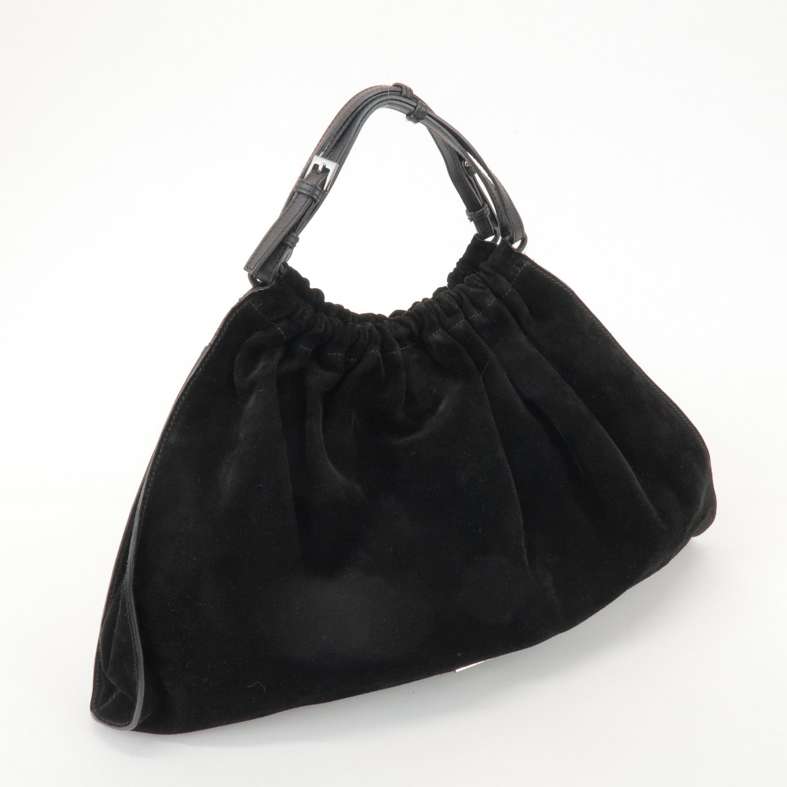 GUCCI Suede Leather Hand Bag Shoulder Bag Black 0014335