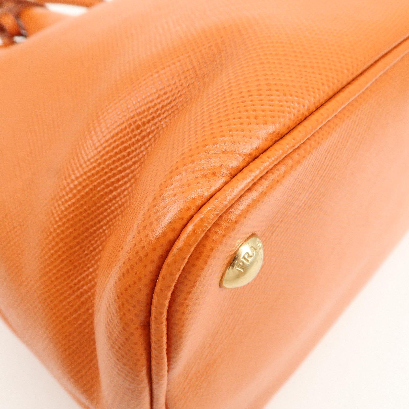 PRADA Logo Saffiano Leather Hand Bag Orange BN2560