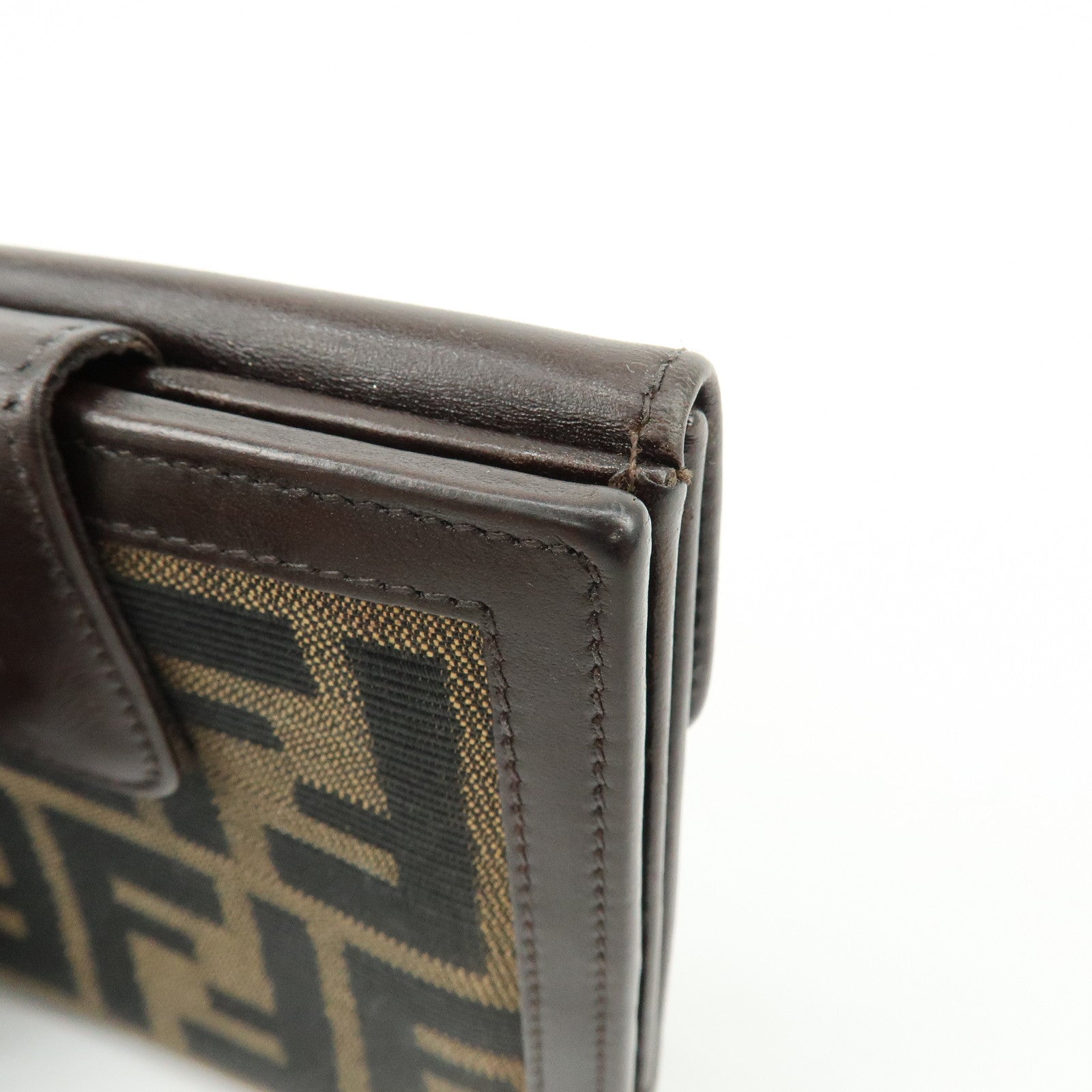 FENDI Zucca Canvas Leather Bi-fold Wallet Brown Black 01695