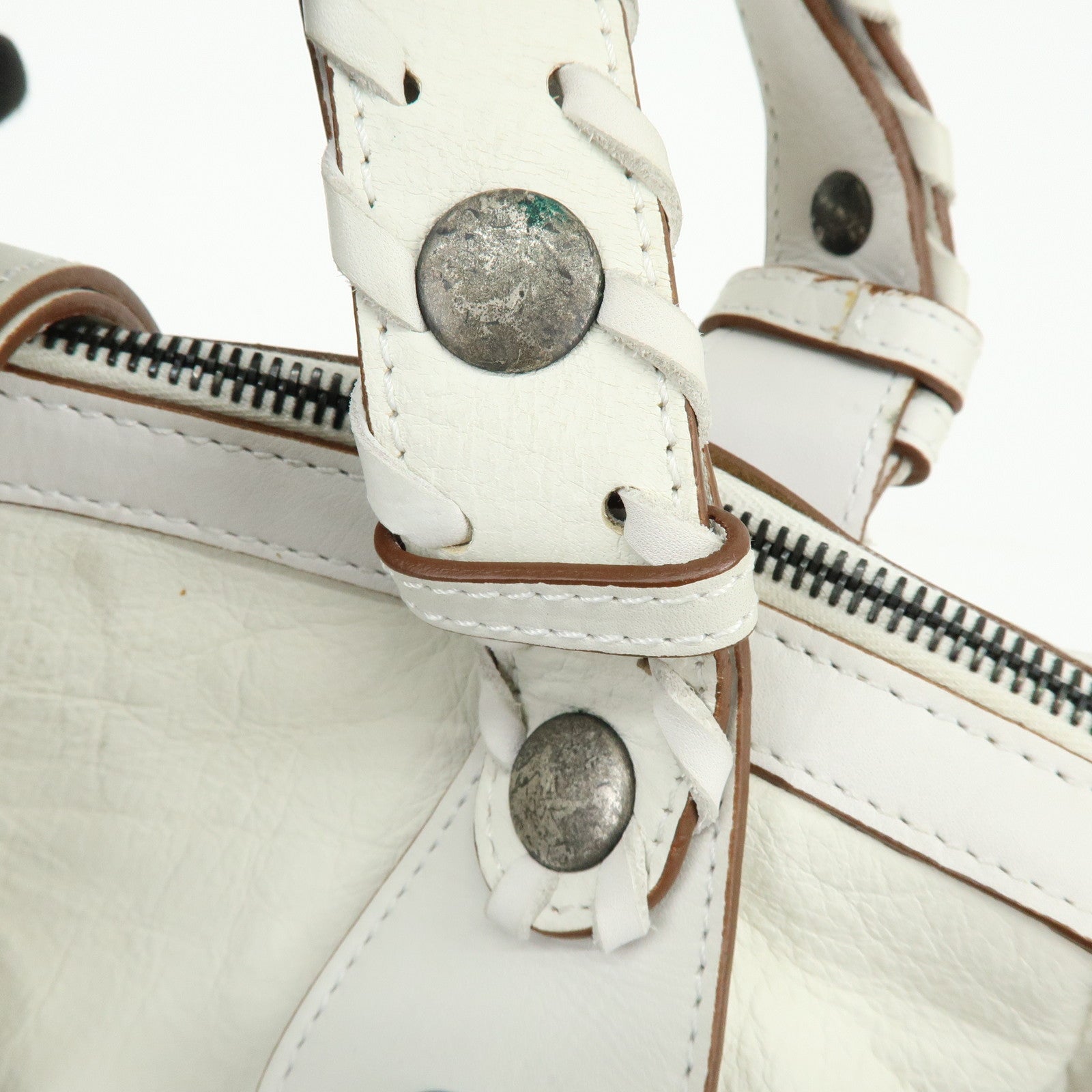 Chloe Silverado Leather Shoulder Bag Boston Bag Hand Bag White