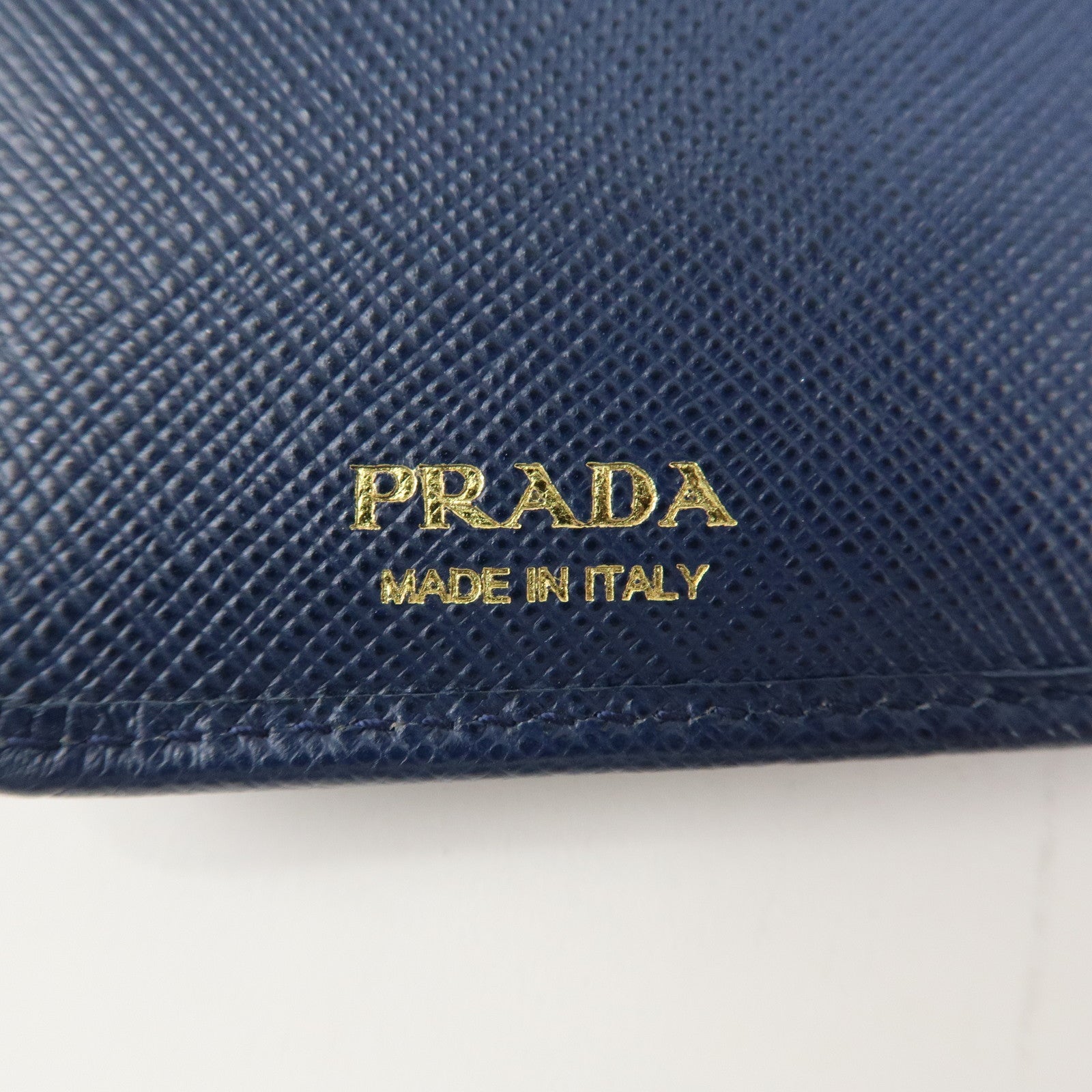 PRADA Logo Saffiano Leather Bi-fold Compact Wallet Navy 1ML018
