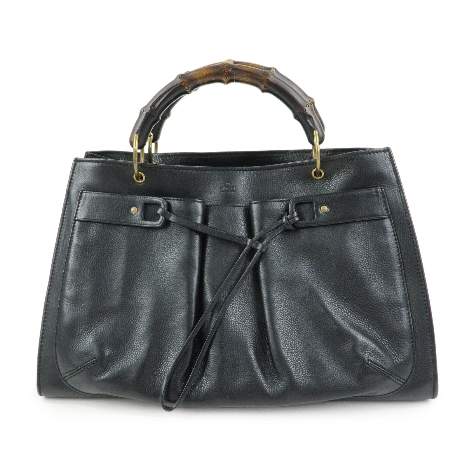 GUCCI Bamboo Leather Tote Bag Hand Bag Black 109138