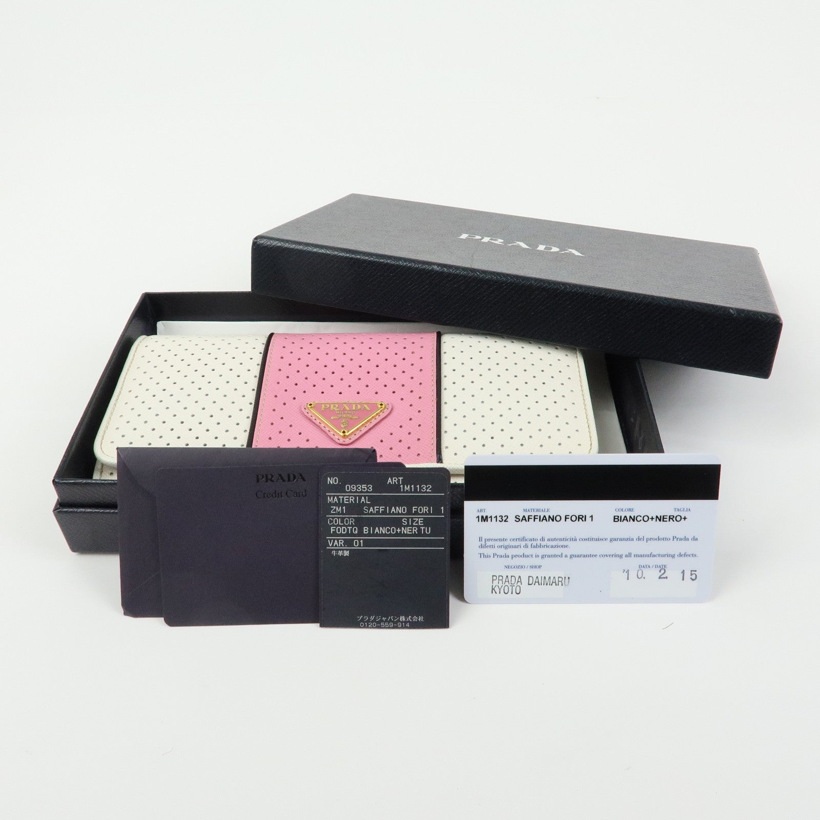 PRADA Triangle Logo Saffiano Leather Long Wallet White Pink 1M1132