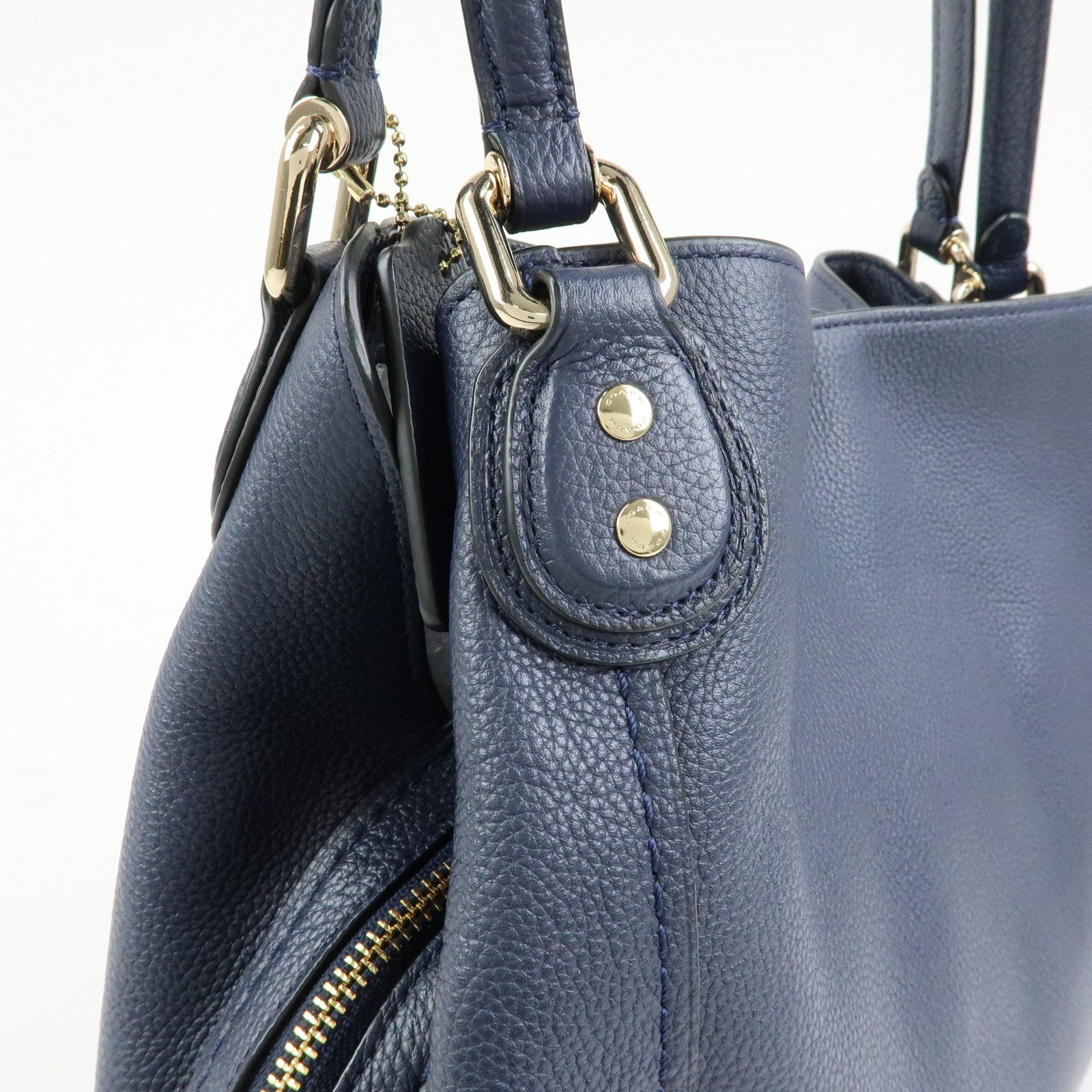 COACH Edie Leather Tote Bag Shoulder Bag Hand Bag Navy