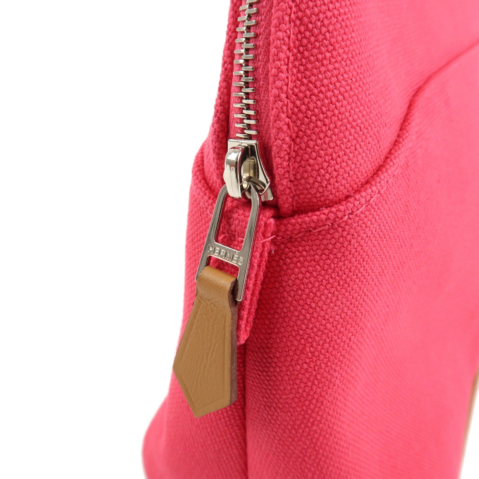 HERMES Canvas Leather Bolide Pouch MM Cosmetic Pouch Pink Used
