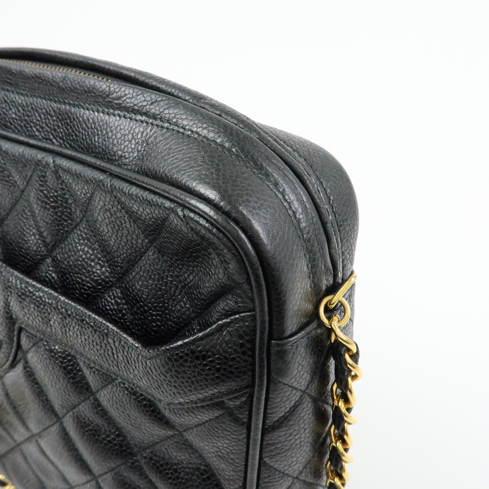 CHANEL Matelasse Cavairskin Chain Shoulder Bag Tassel Black Gold