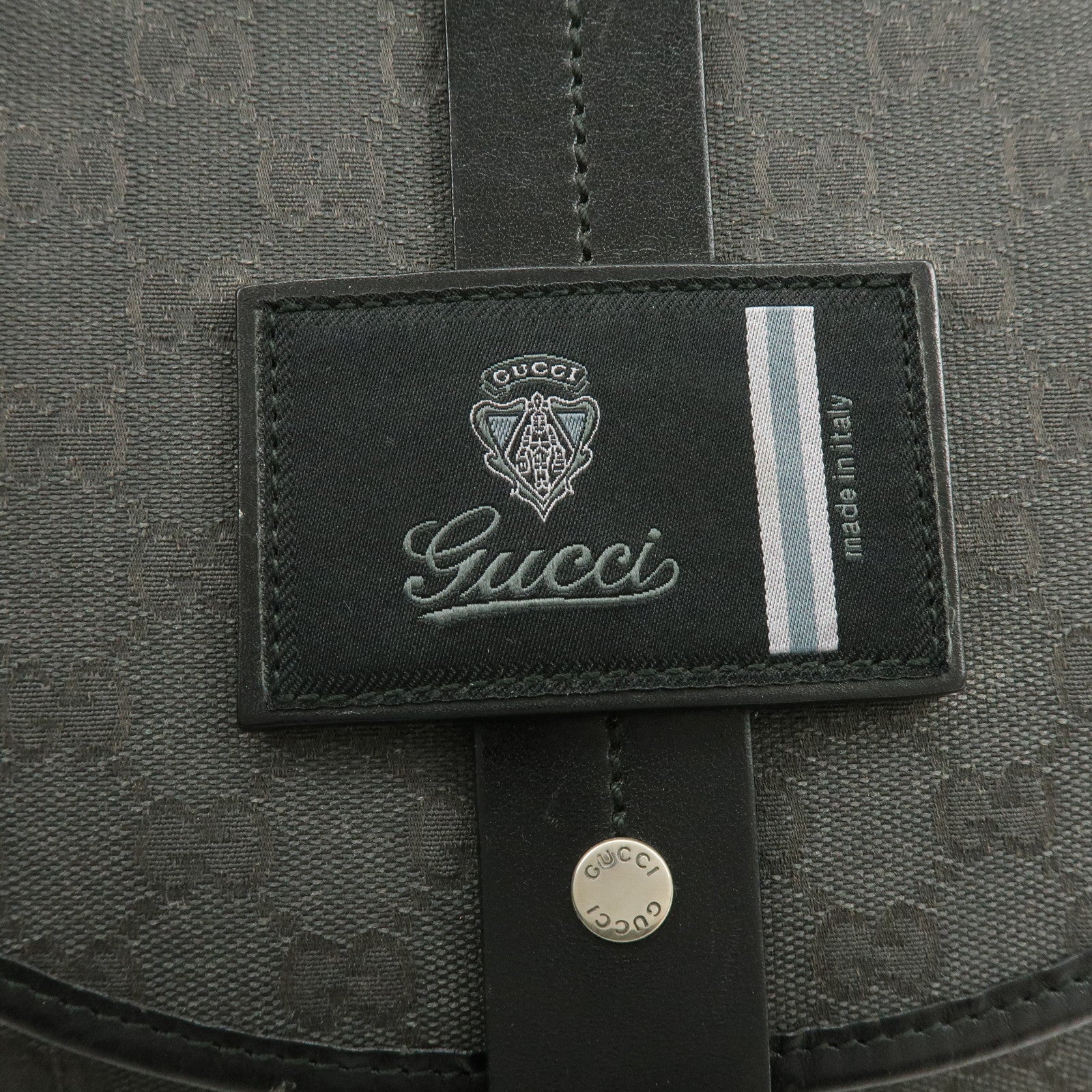 GUCCI Crest GG Canvas Leather Shoulder Bag Grey Black 223680