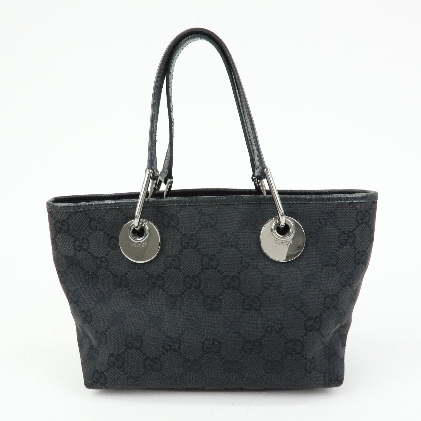 GUCCI GG Canvas Leather Mini Hand Bag Tote Bag Black 120844