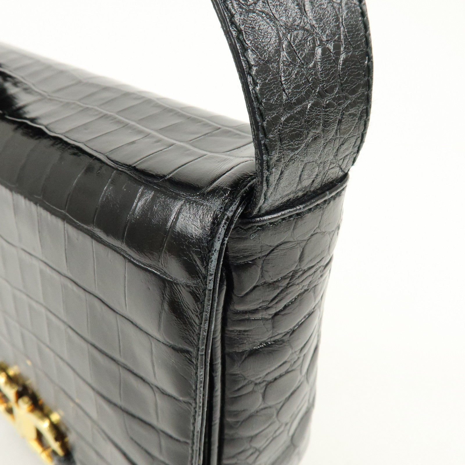 Ferragamo Gancini Embossed Leather Shoulder Bag Crossbody Bag Black