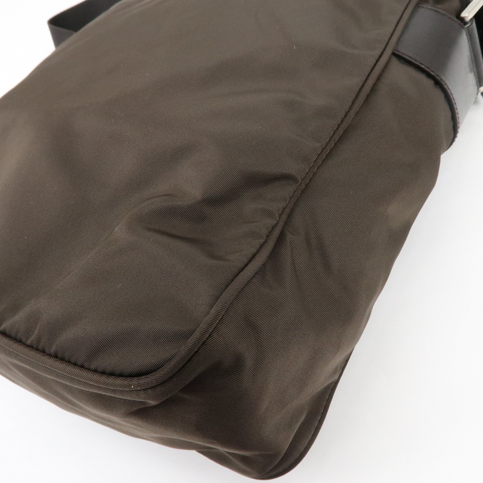 PRADA Triangle Logo Nylon Leather Shoulder Crossbody Bag Brown