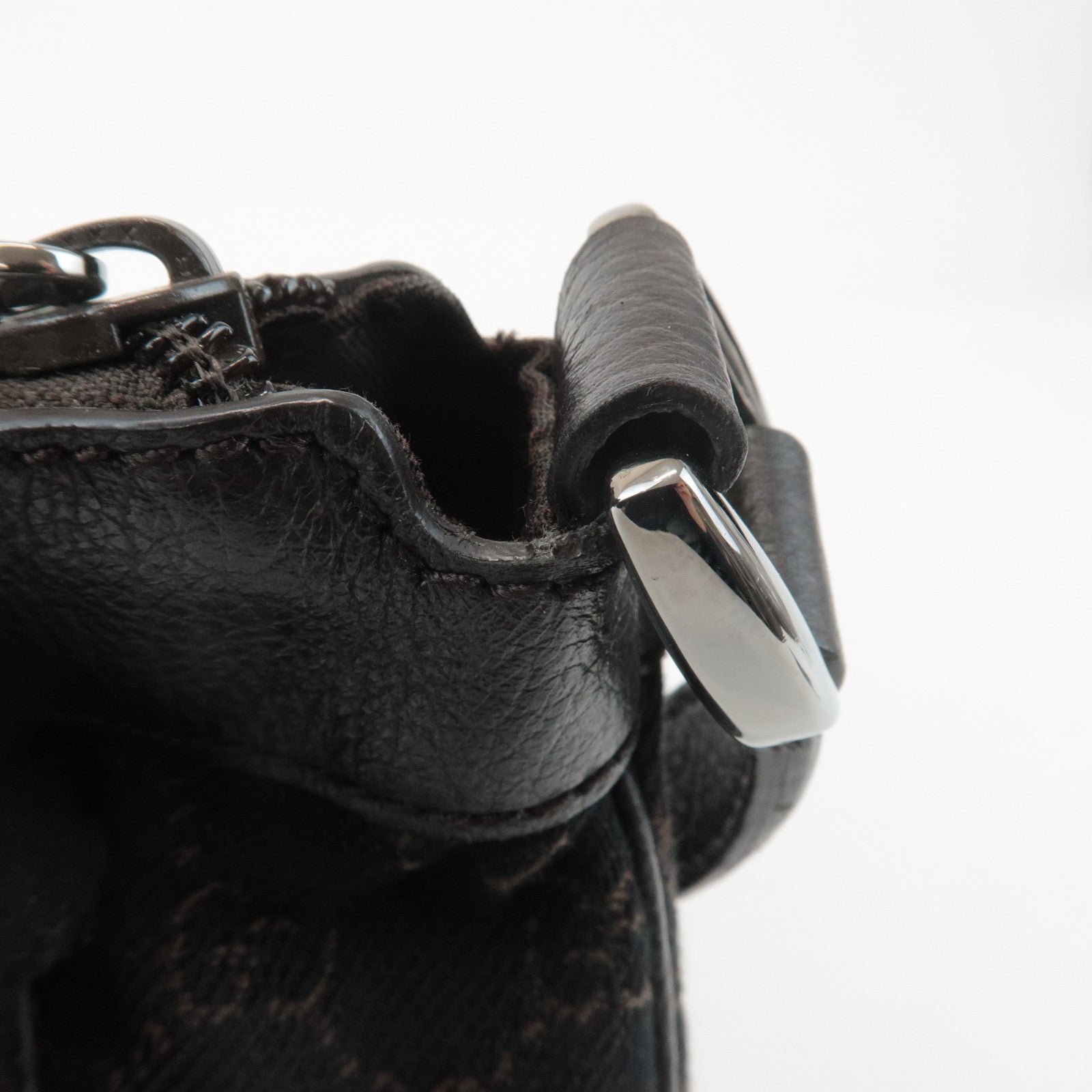 GUCCI Abbey GG Canvas Leather Shoulder Bag Dark Brown 265691 Used